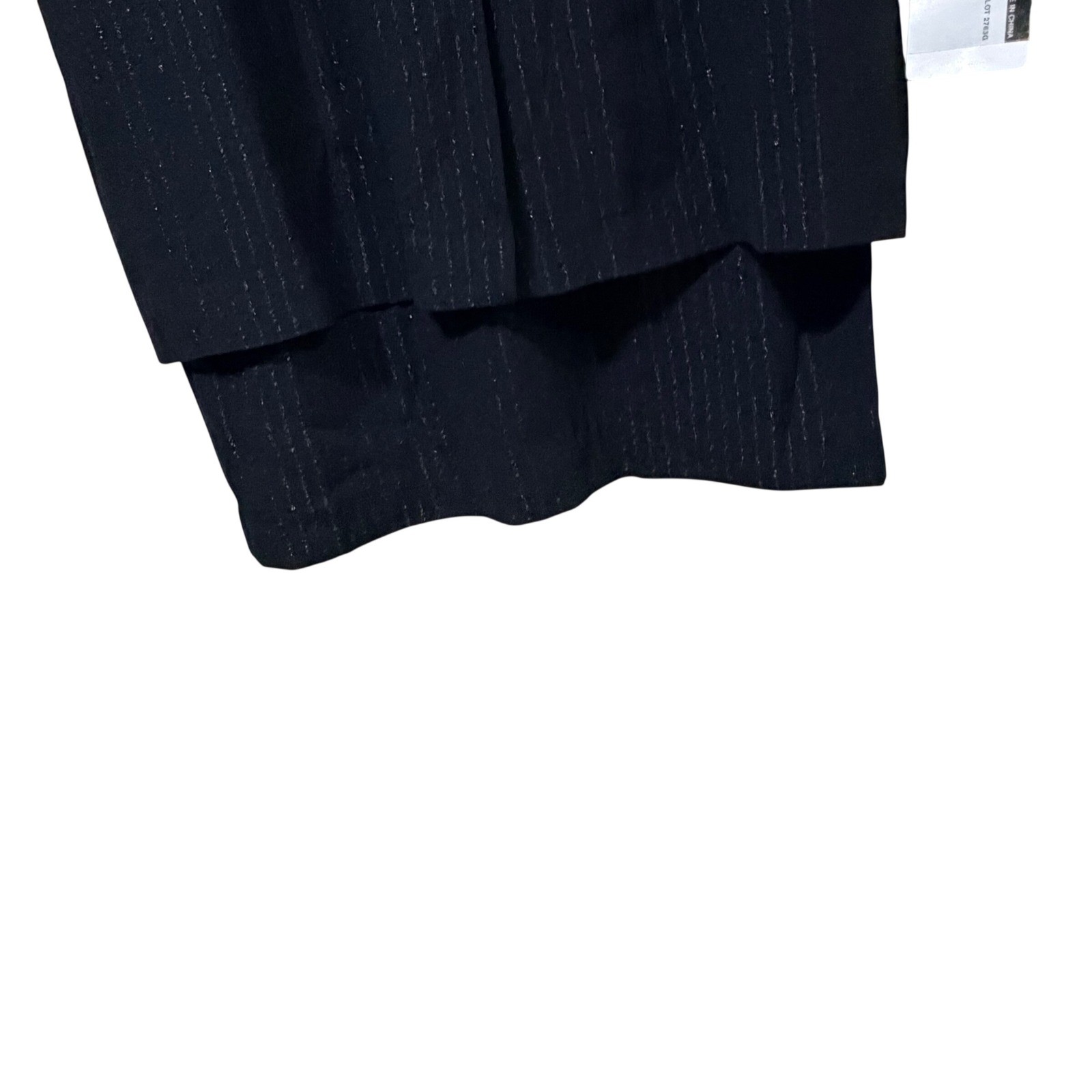 Taurus II Black Pinstripe Sheath Dress White Satin Collar Petite 12P Vintage NWT