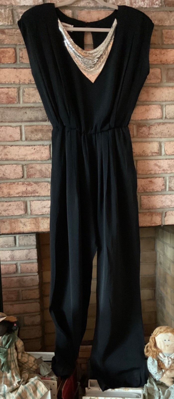 VTG CARTERET NEW YORK BLACK PANT DRESS NO SZ OR FABRIC LABEL ILGWU SILVER INLAY