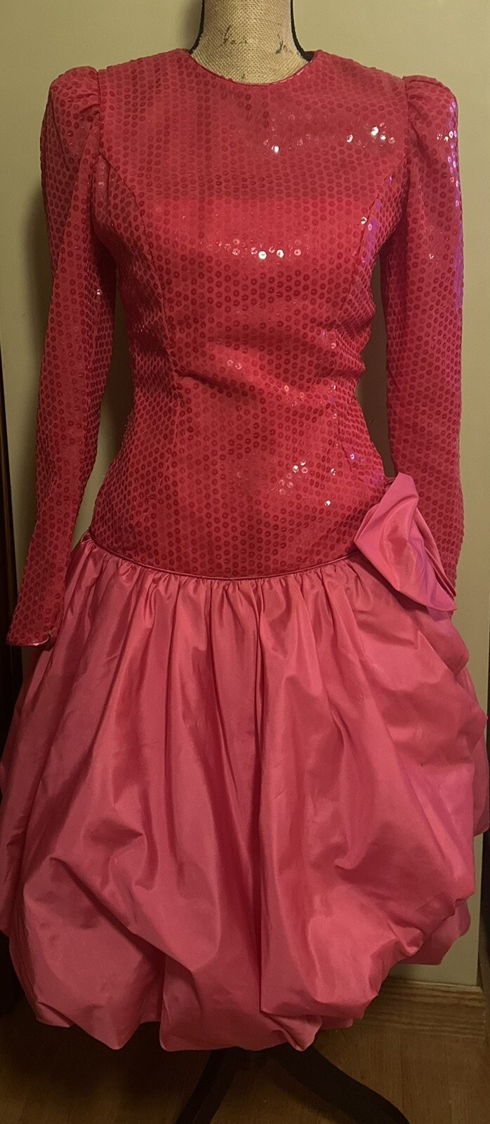 Vintage Totally 80s Madonna MTV Party Prom Dress Bubblegum Lace Sequin Bow 11/12