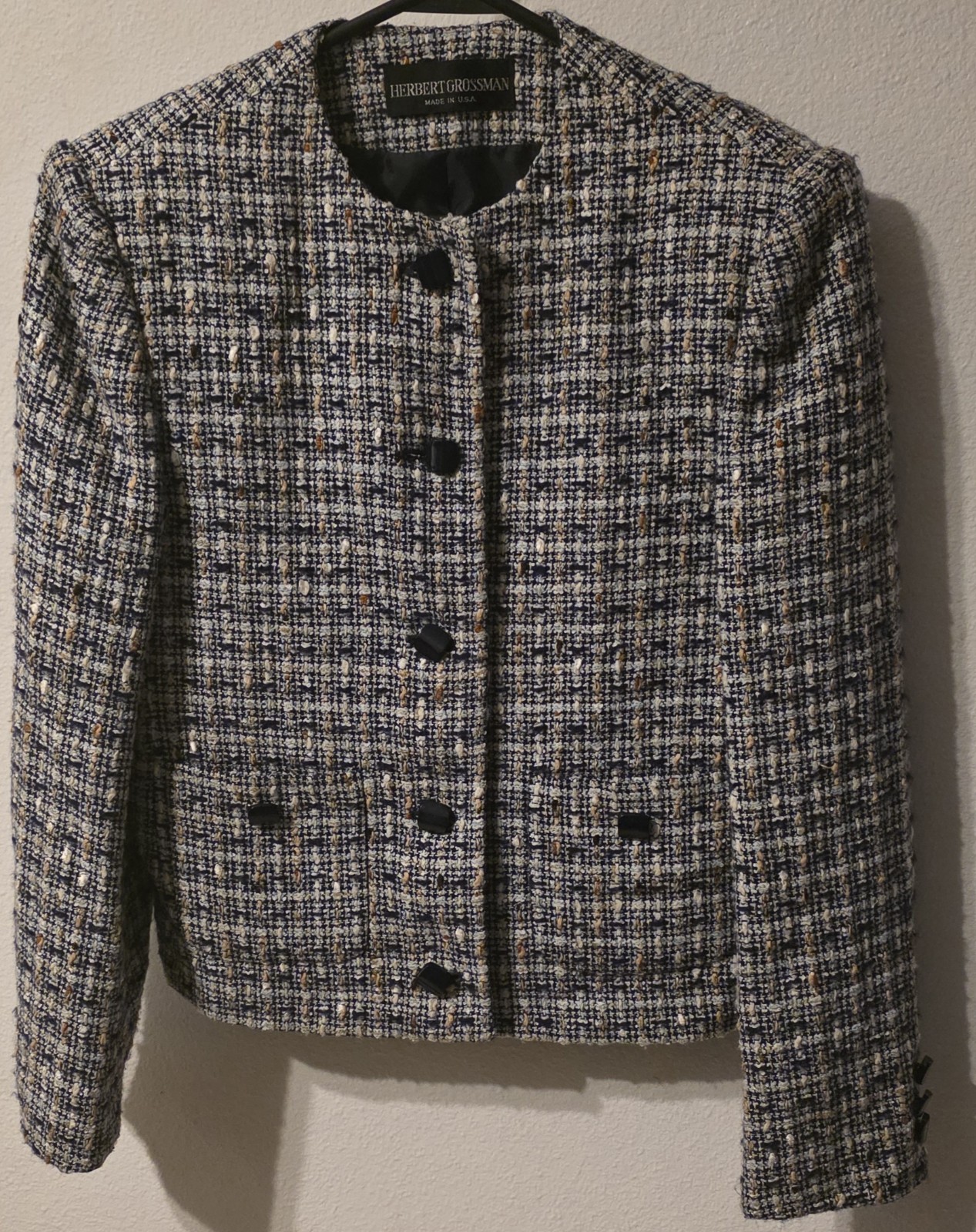 Vintage Tweed Academia Office Business Herbert Grossman Blazer Jacket Size 10