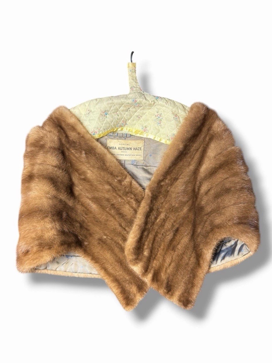 Vintage EMBA Autumn Haze Natural Brown Mink Fur Stole Cape Wrap Shawl 1950s