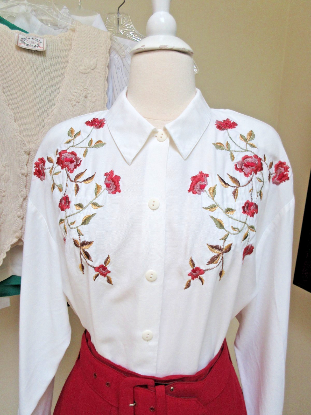 Vtg 12 Pc Lot 1980s Blouses Dress Skirts Sweaters High Collars Geek Secretary
