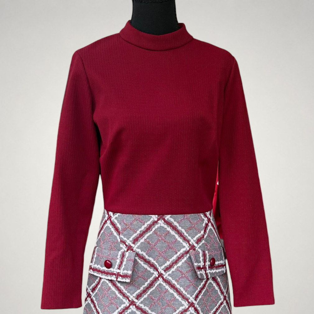 Vintage 1960s Toni Todd Red Mock Neck Plaid A-Line Dress Women’s Medium