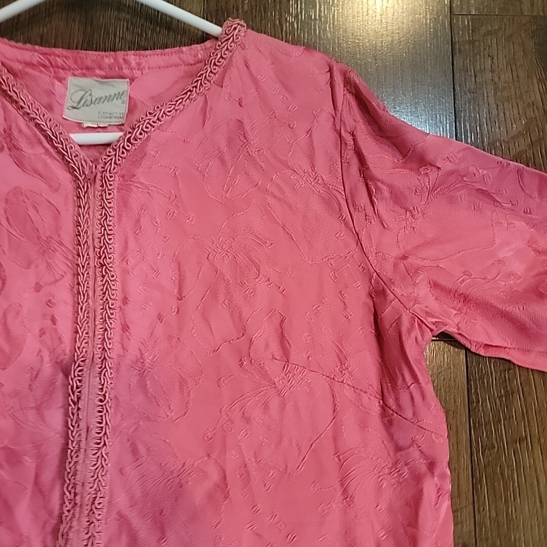 60s Lisanne Vintage Loungewear Melon Pink Medium 36-38″Ch 52 Len Zipper Brocade