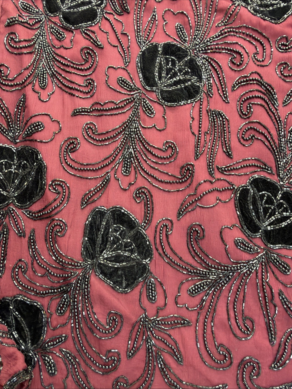 Adrianna Papell Silk Beaded Ornate Evening Jacket Small Burgundy Black Velvet