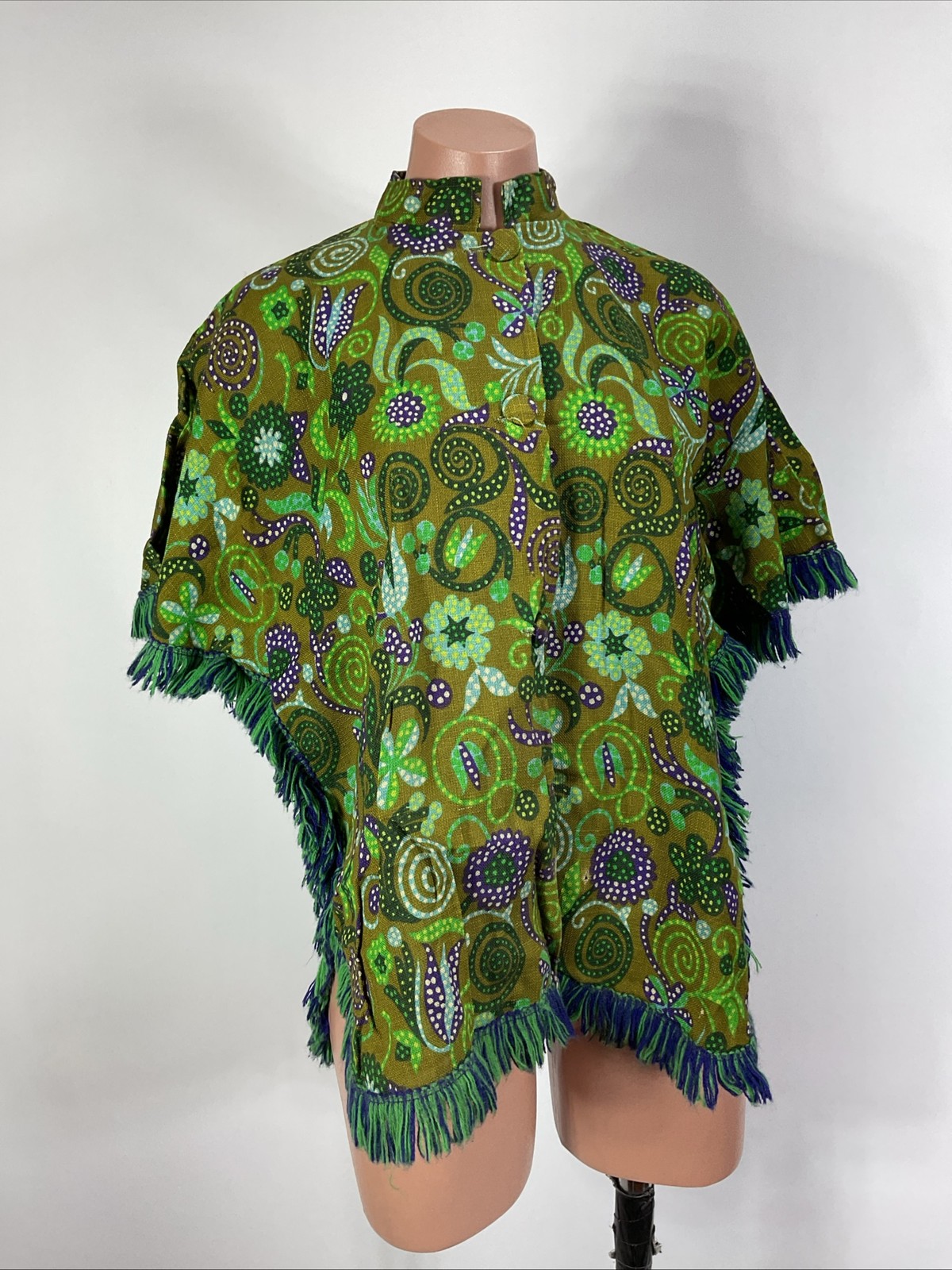 Vintage 60s 1960s Psychedelic Floral Outfit Topper Small Mod Hippie GoGo Poncho