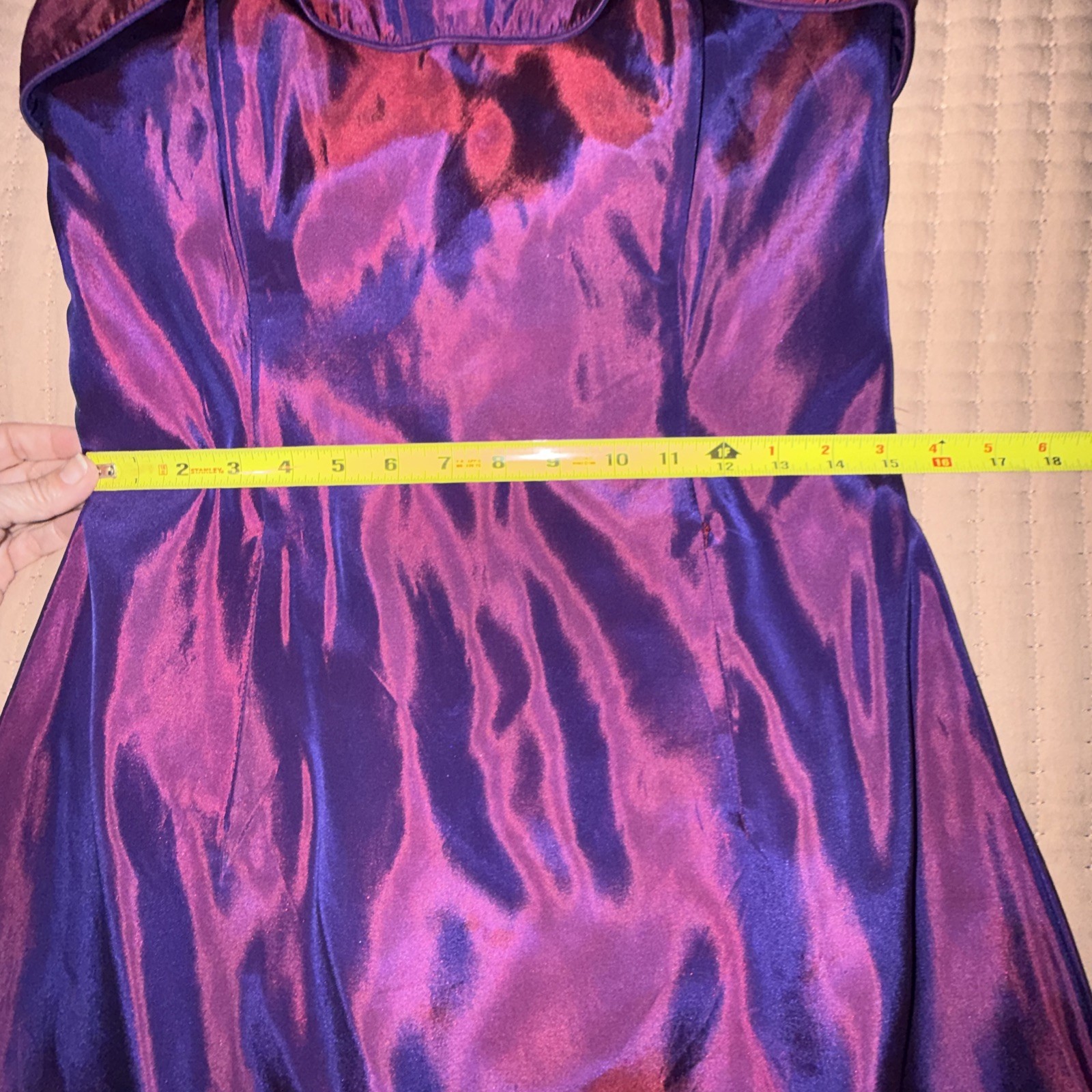 VTG Jessica McClintock Gunne Sax Iridescent Purple Satin Strapless Prom Dress 13