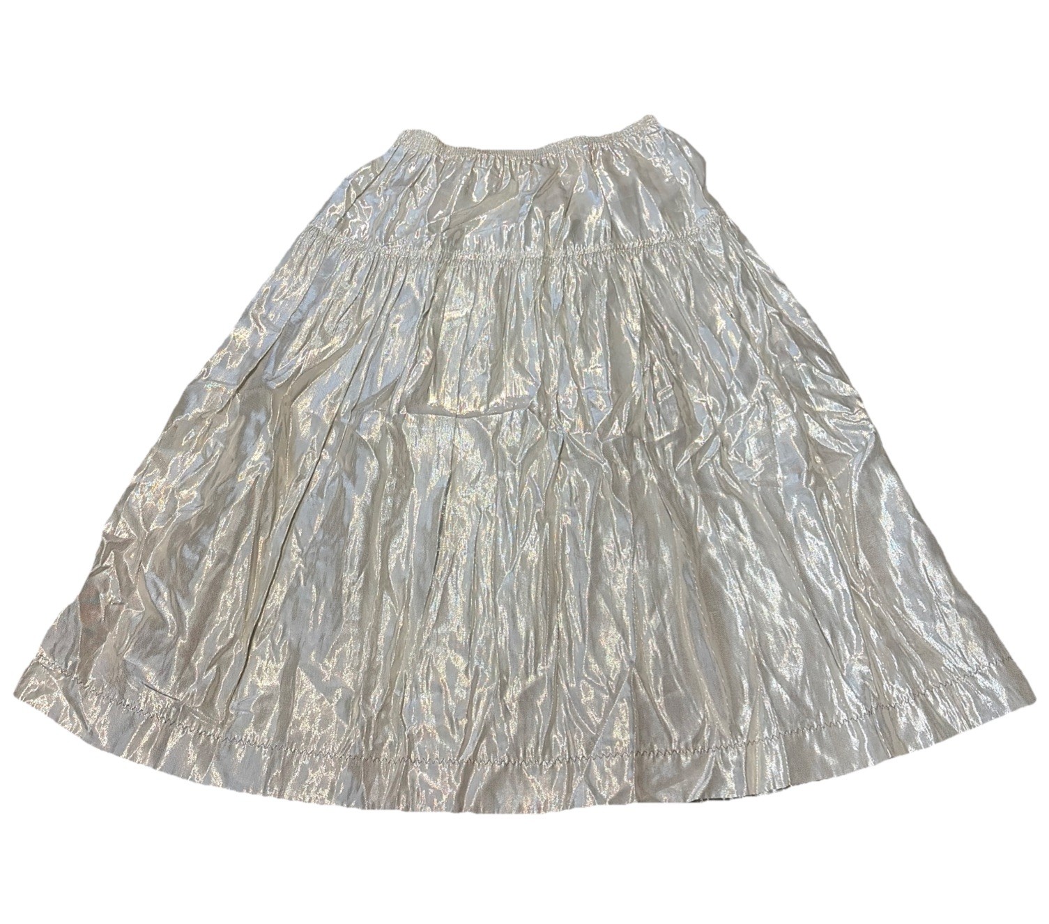 VTG 80s Silver Metallic Shiny Silver Midi Skirt “Year Of…” Brand Size Large USA
