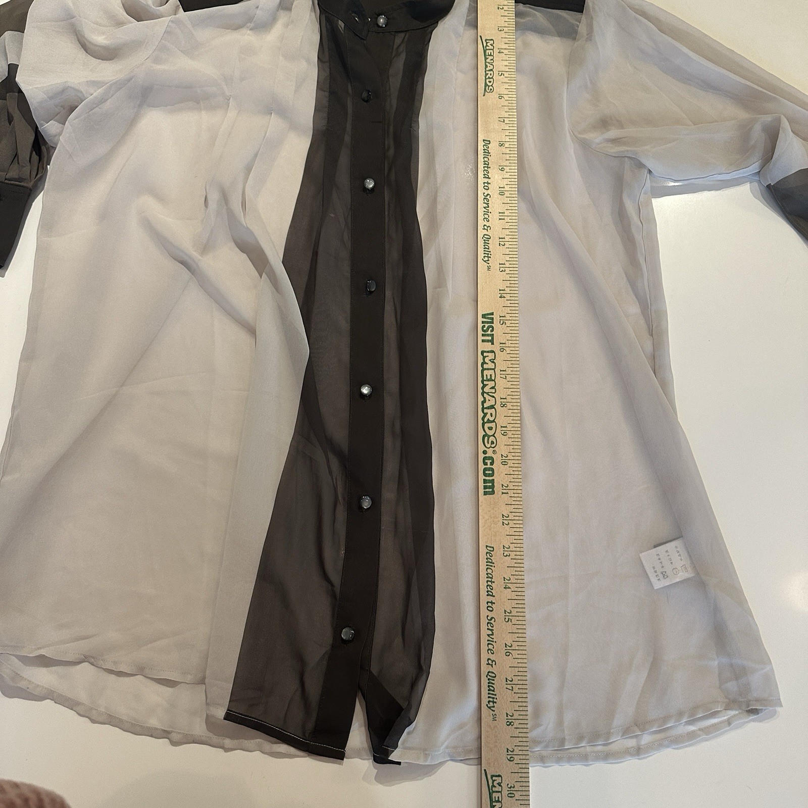 Women’s XL olive green and ivory sheer long sleeve blouse