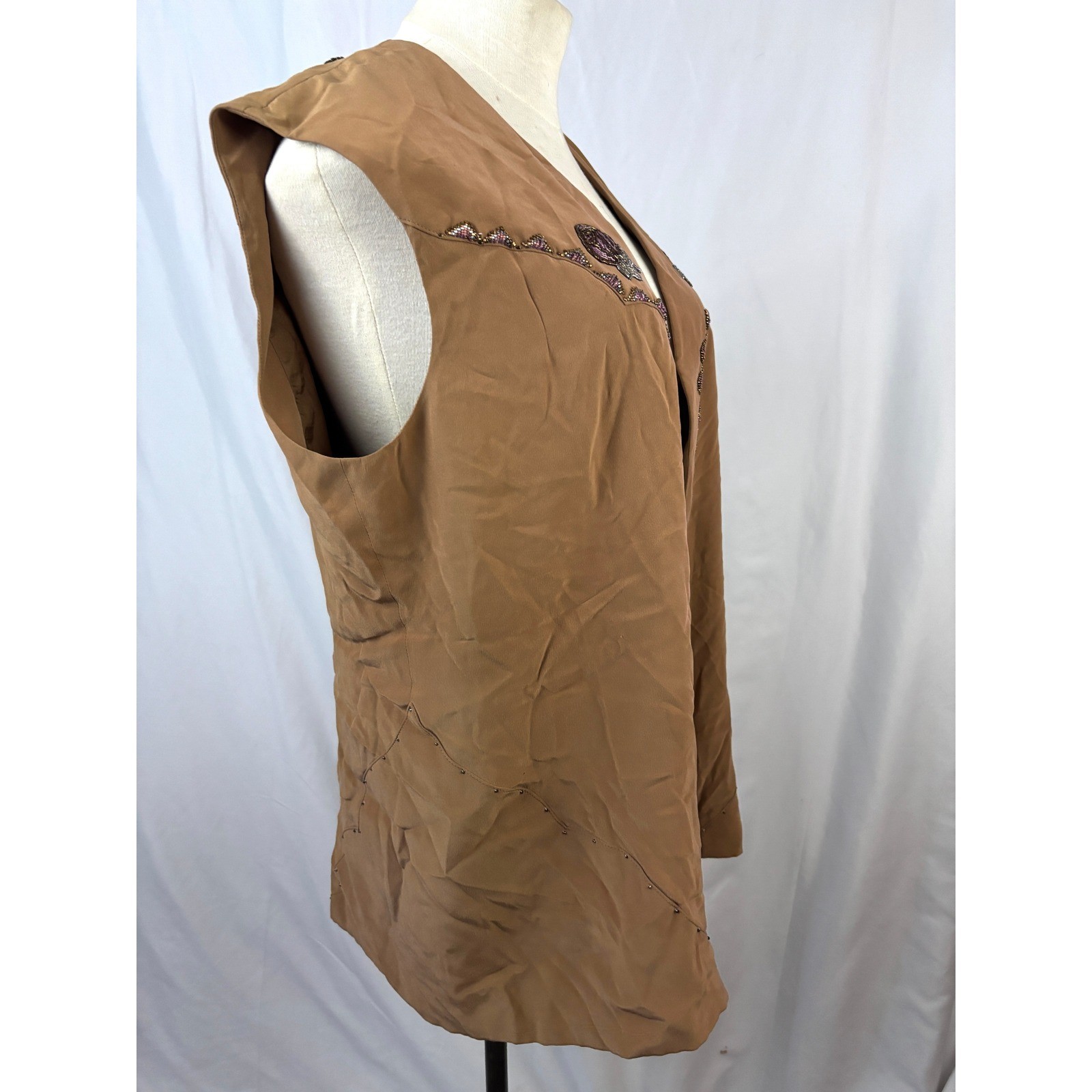 Handmade OOAK Beaded Vest Boho Western Long Open Front Artisan