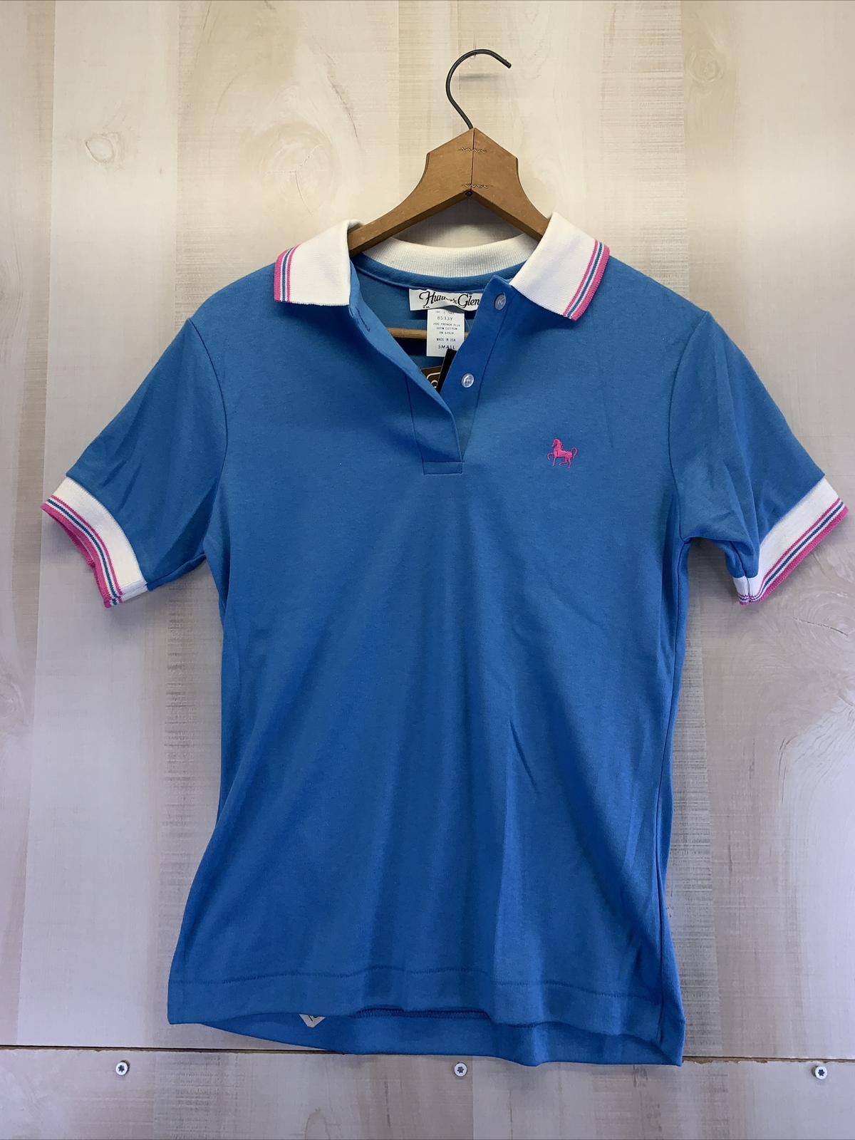 Vintage 1990s Hunters Glen Womens Blue/Pink Polo Short Size S NWT