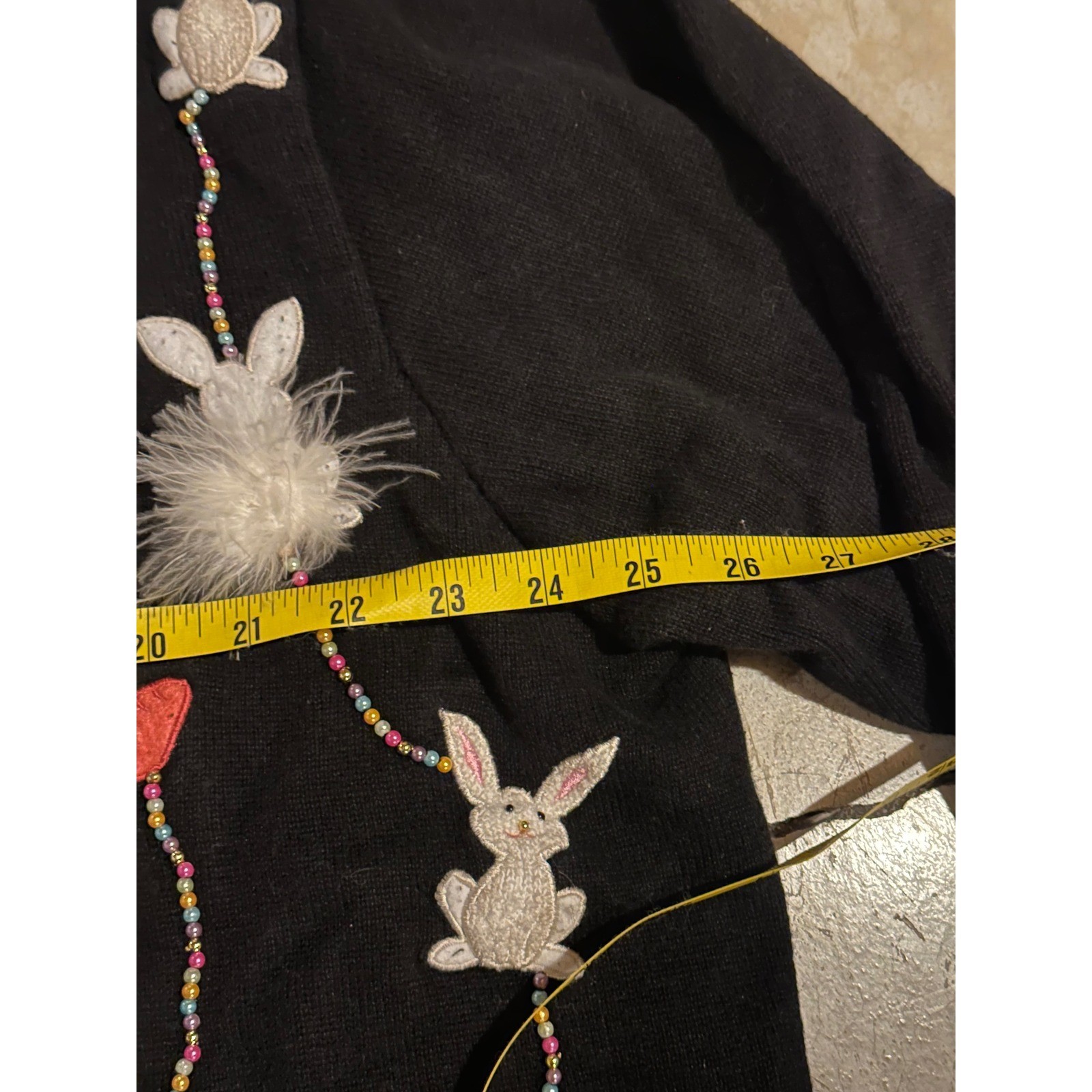 VTG Quacker Factory Cardigan Black Easter Bunny Rabbit Beaded Sweater Womens 2X