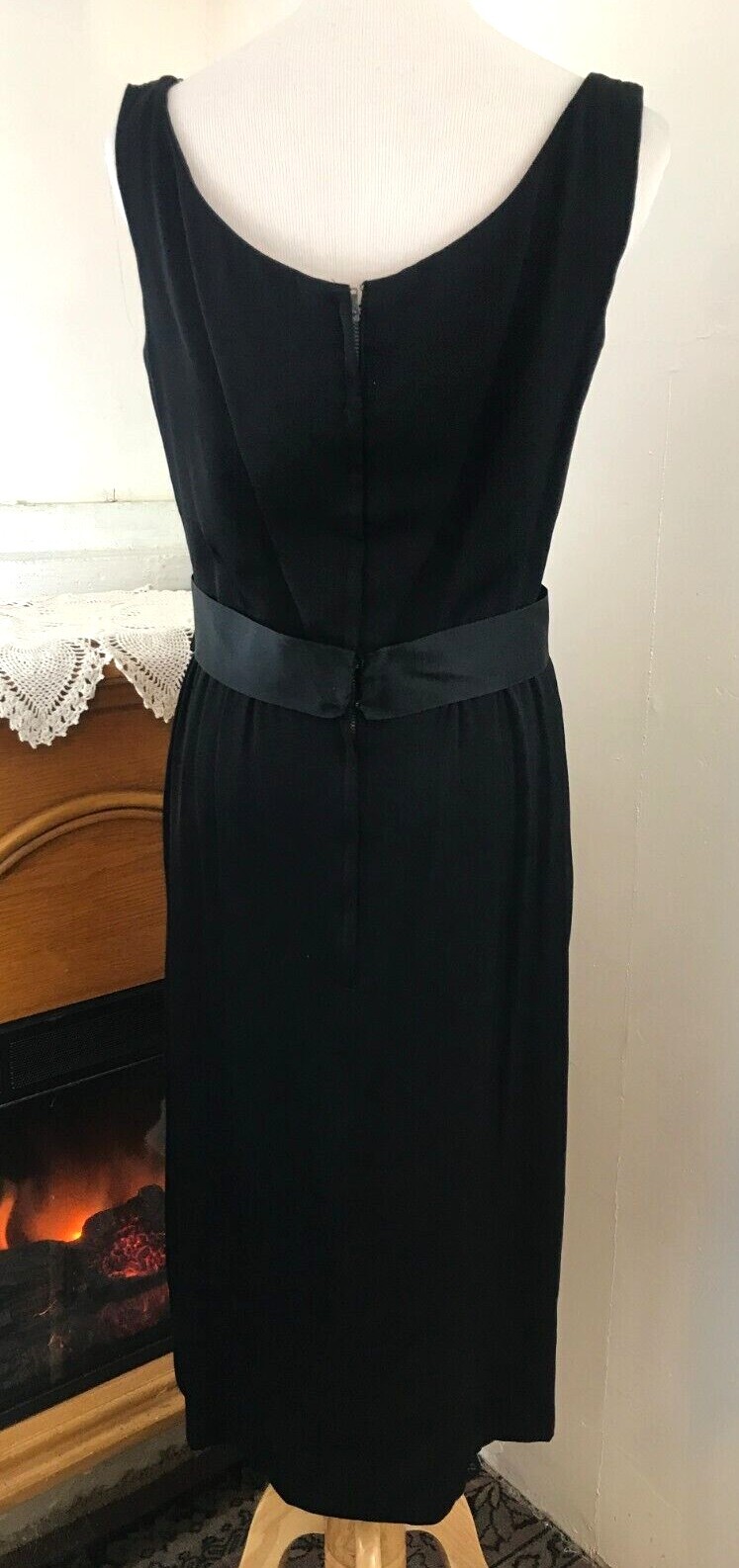 Vintage Ceil Chapman For Miss Winston Black Silk Cocktail Dress W/Satin Bow ~ M