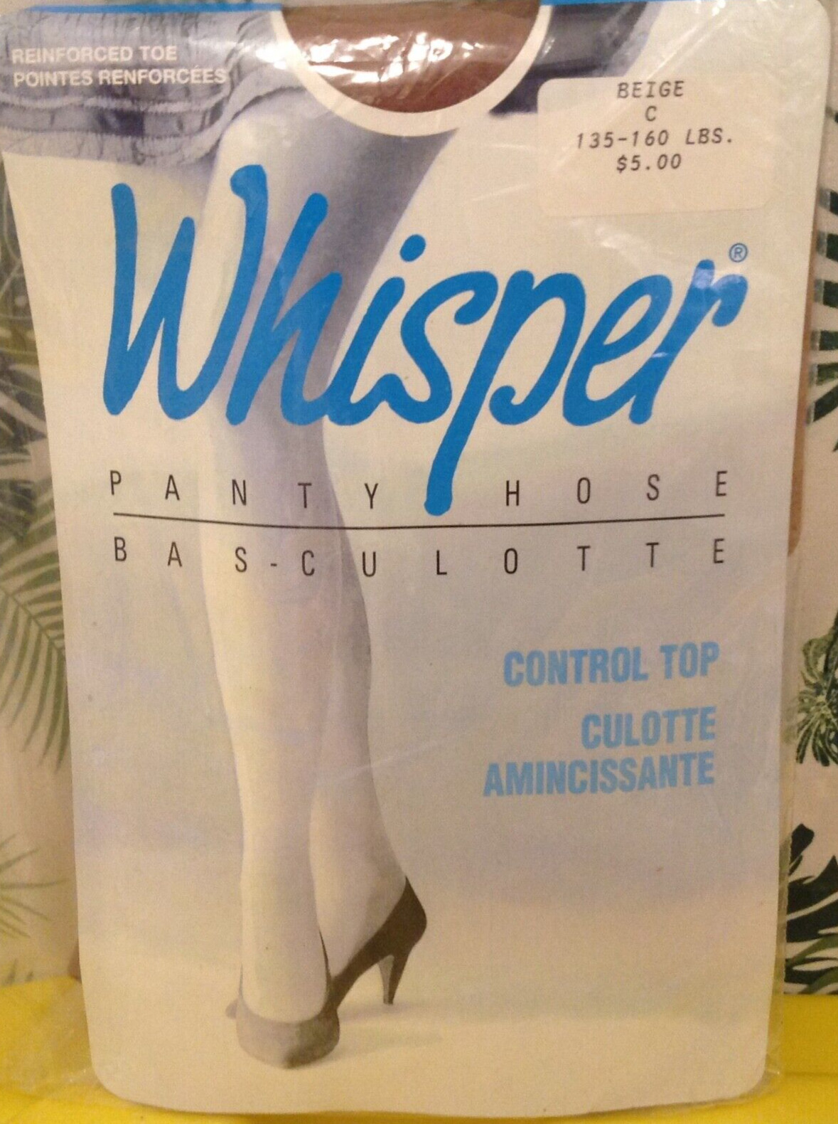 Vintage Pantyhose Whisper Control Top Color Beige Size C B002A