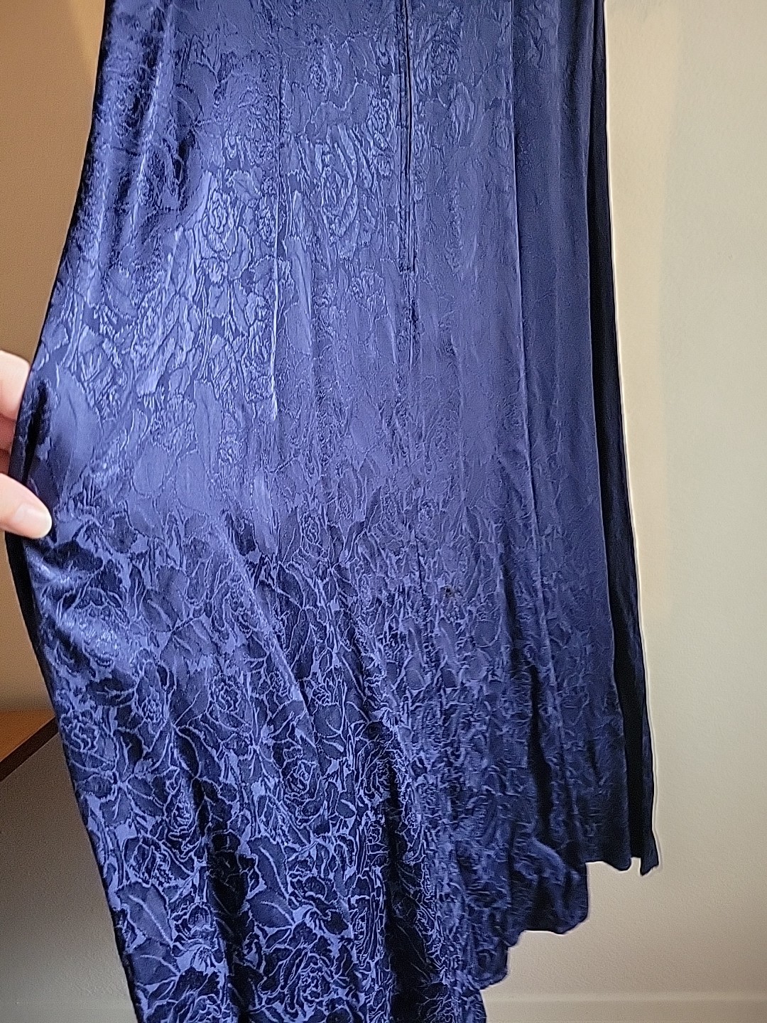 Vtg Frederick Of Hollywood By Jody Cold Rayon Rose Dress 11/12 USA Made Navy Blu