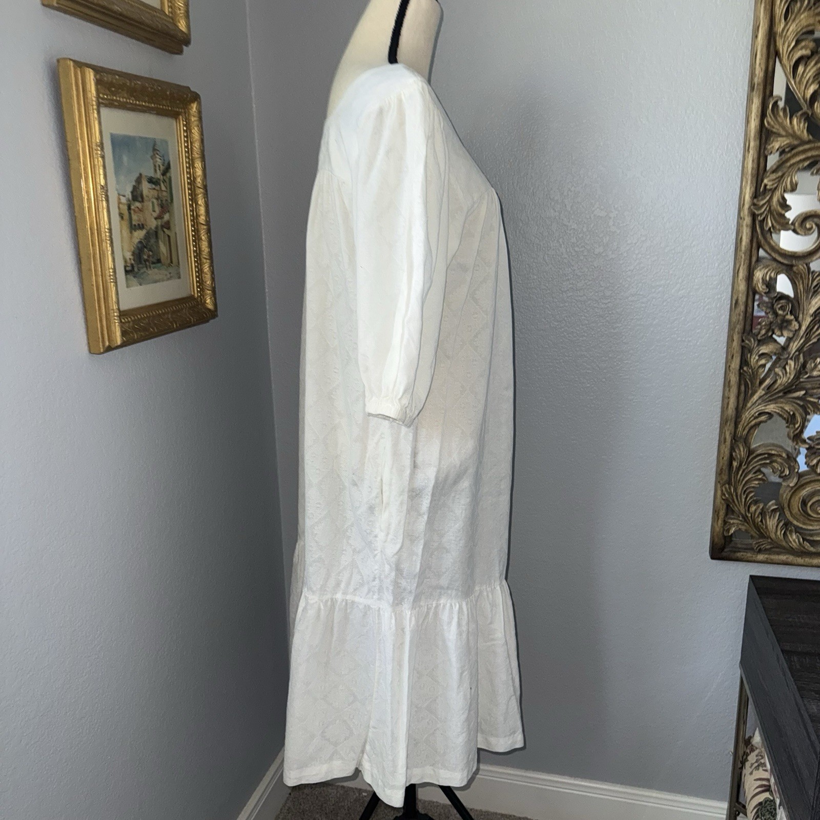 Vintage 80s White Prairie Dress Boho Farmhouse Lace Soft Girl Medium Periphery