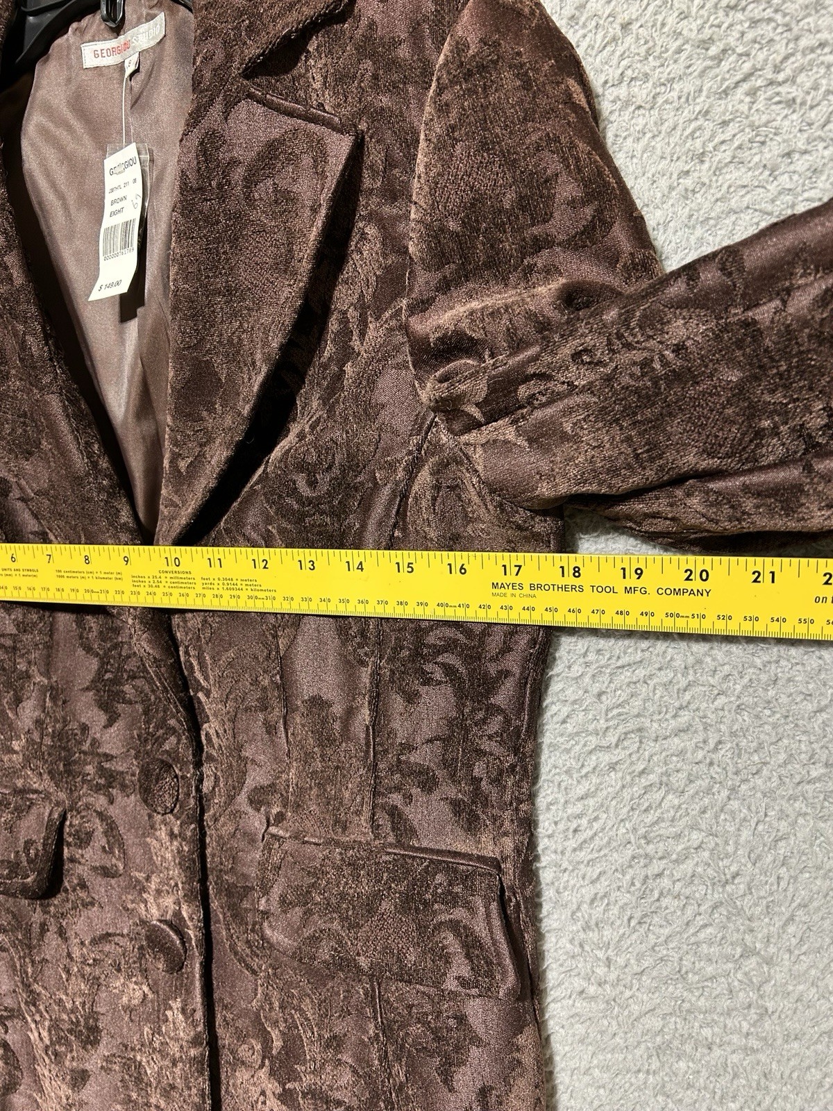 Georgiou Studio Crushed Velvet Paisley Jacket Espresso Brown Y2K Goth Glam Sz 8