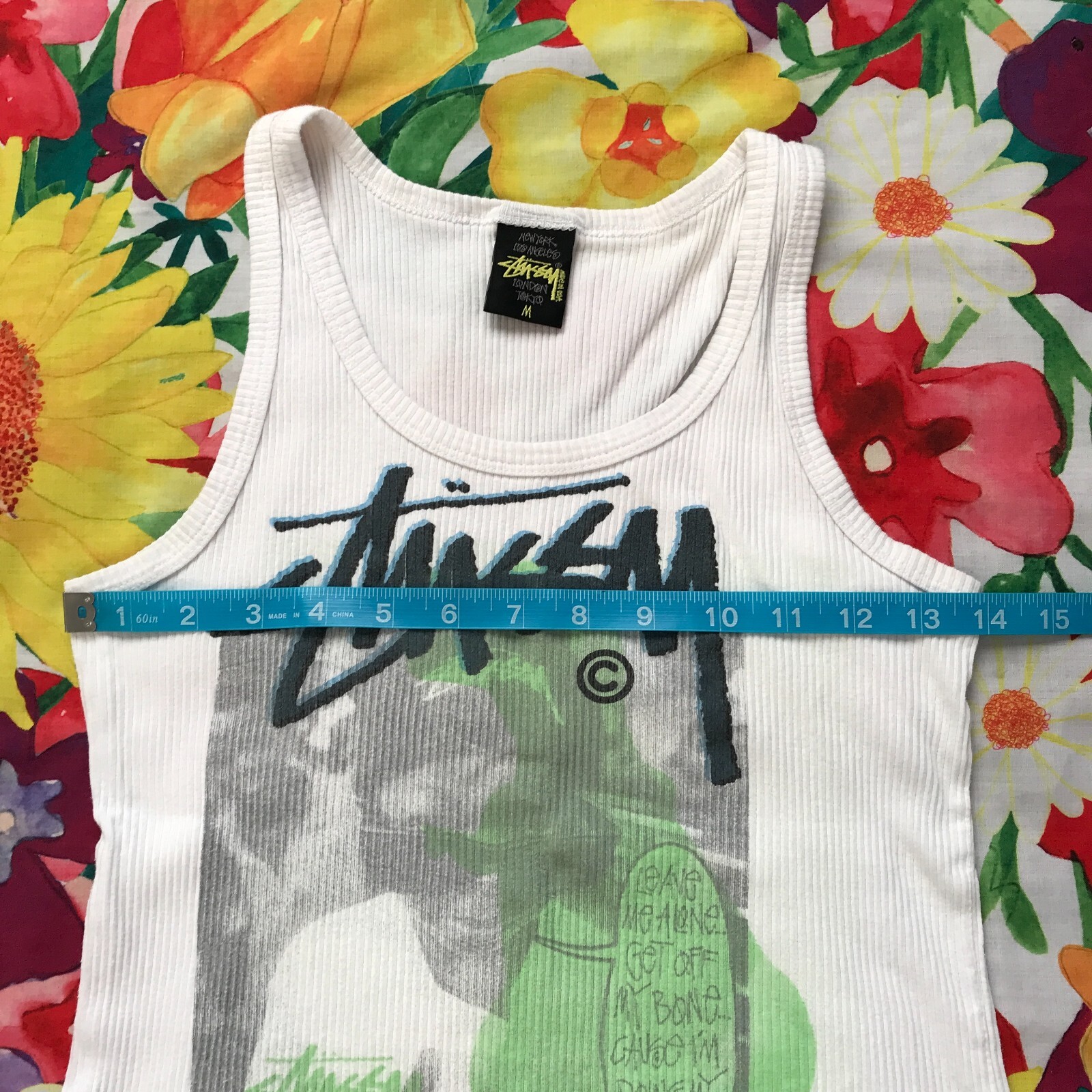 Vintage Women’s Stussy Stüssy Increase the Peace Rap Graphic Ribbed Tank Top M