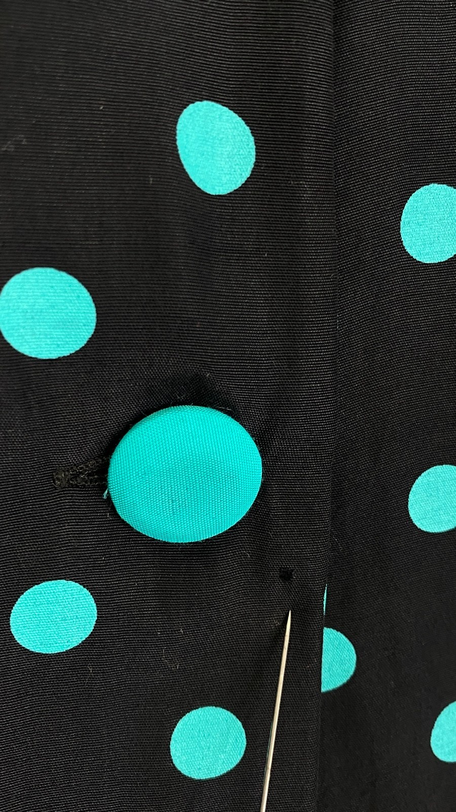Vintage 1980s black polka dot suit L top pencil skirt set 3/4 sleeve teal jacket