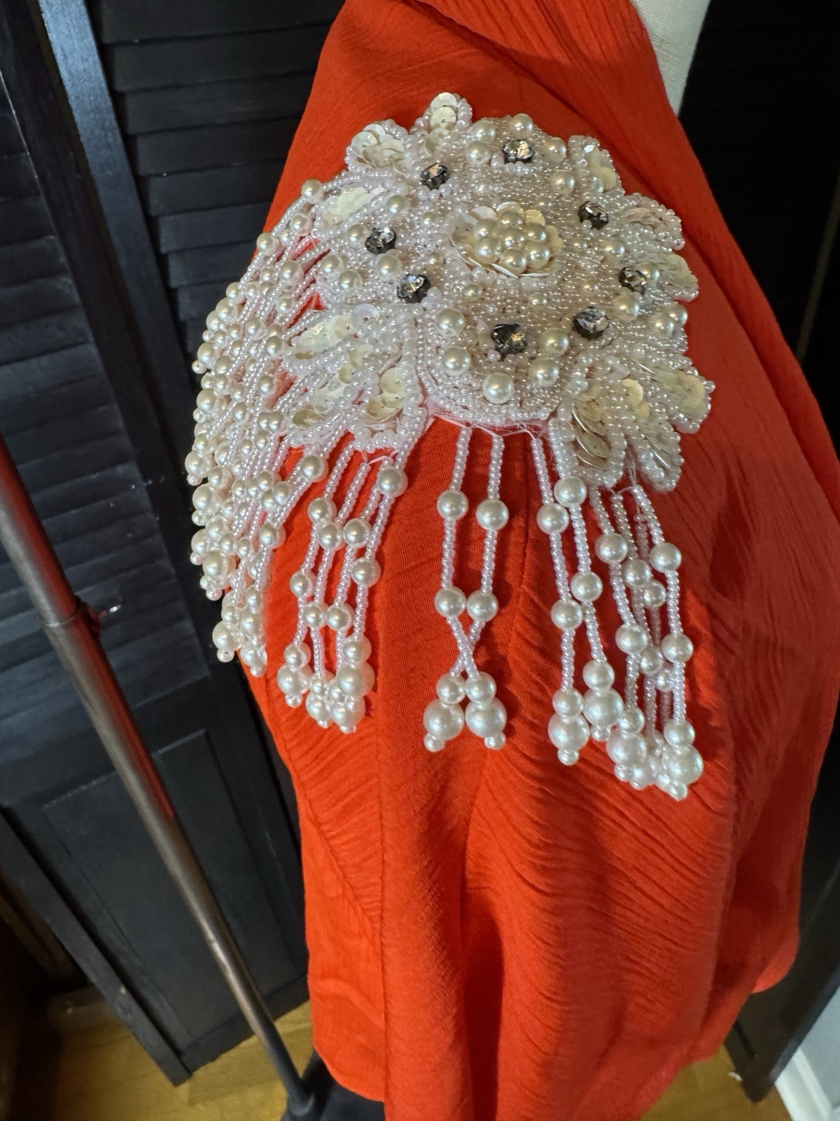 VTG 80s Jo Hardin Jacket Sz4 Women Orange Bead Embellished Shoulder Pads