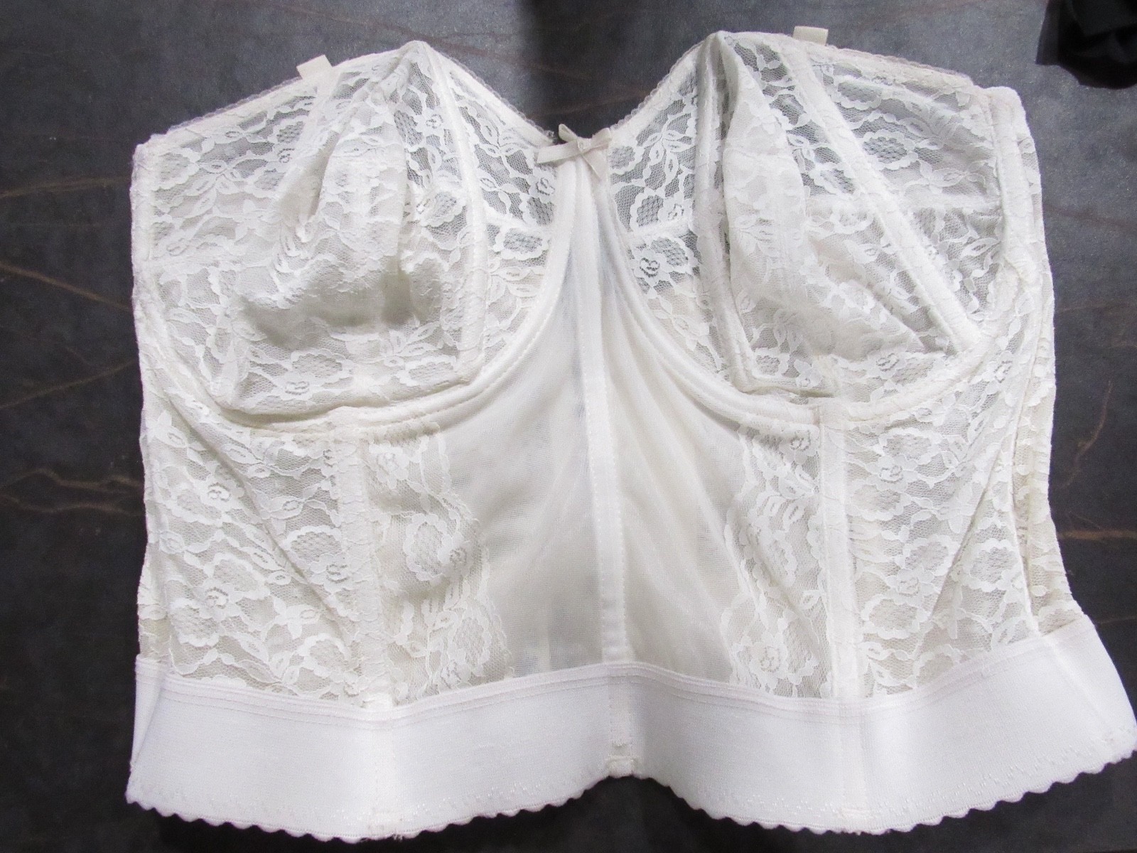 40s 50s vtg Goddess Bustier Longline dress Bra top 42DD White LACE goth lolita L
