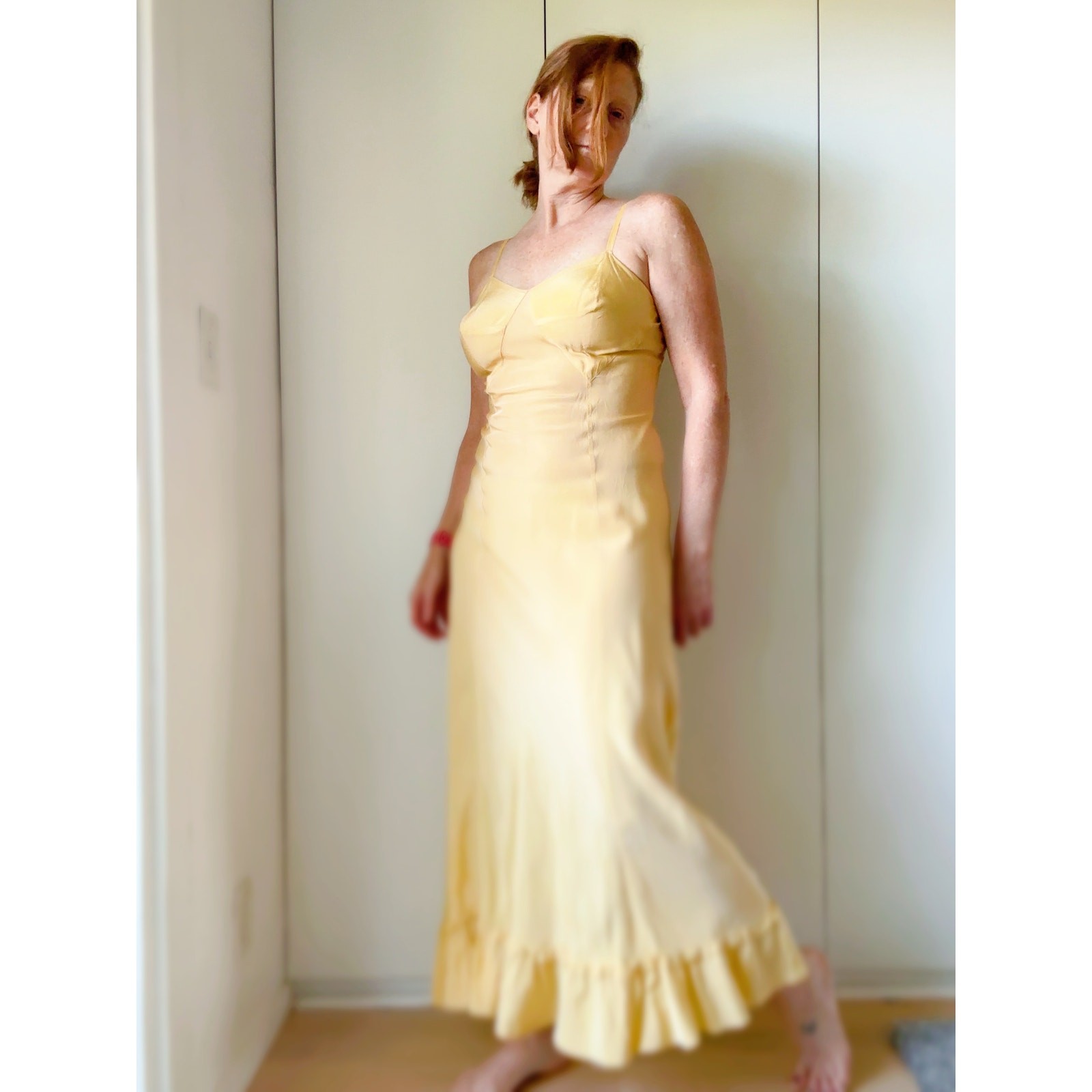Antique 40s Buttercream Yellow slip dress Maxis SZ M/8 Soft Girl Coquette