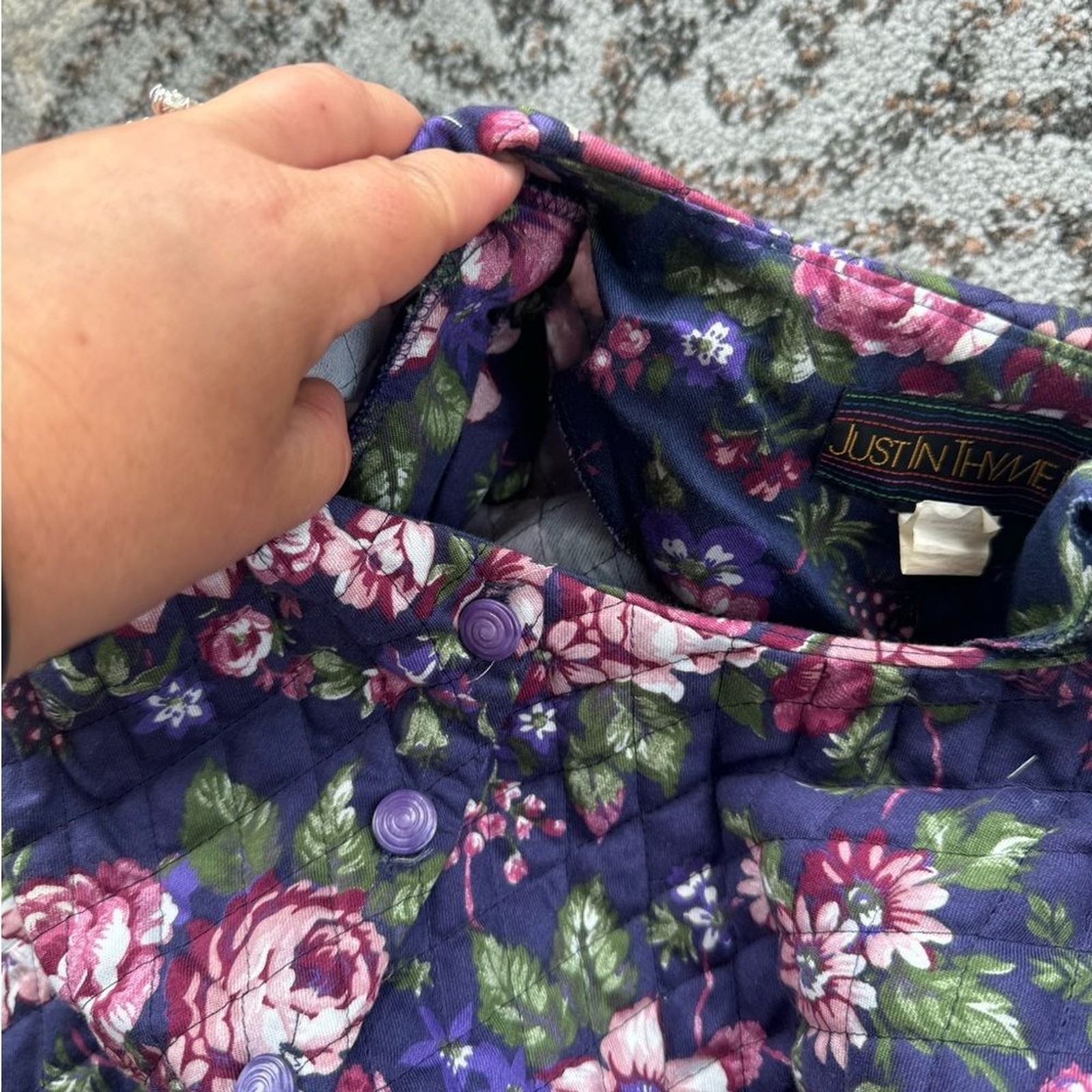 Vintage Just In Thyme LTD Cropped Quilted Button Down Top Purple 16