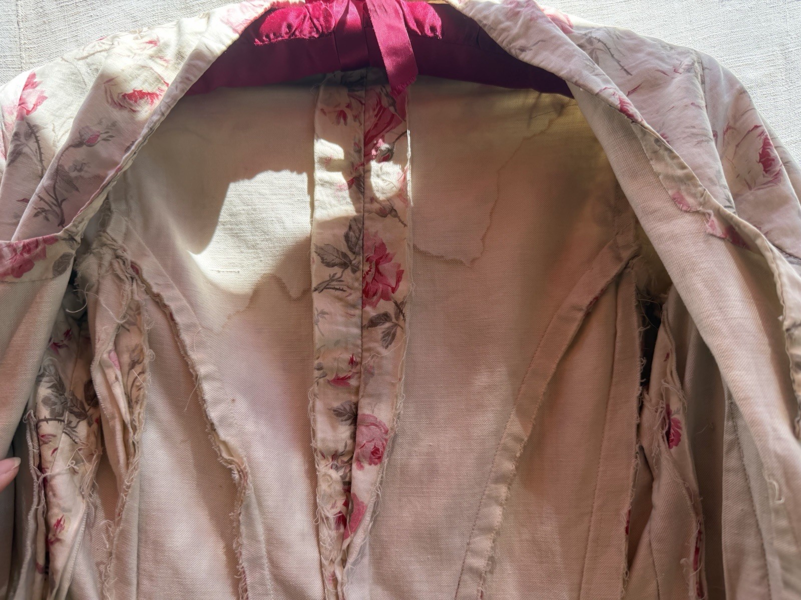 Antique Victorian 1880s Silk Rose Polonaise Museum Deaccession