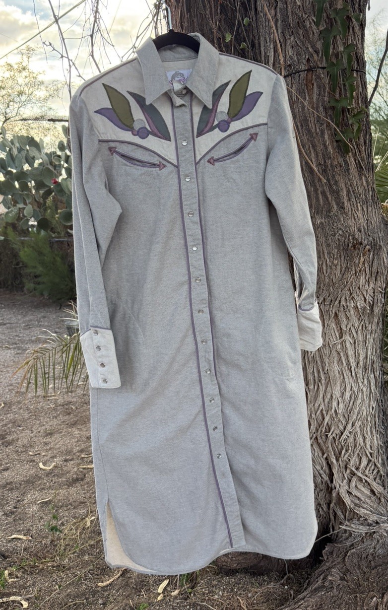 Vtg 70s Salaminder Kansas City Western Dress RARE Pearl Snap Flowers 100 Cotton
