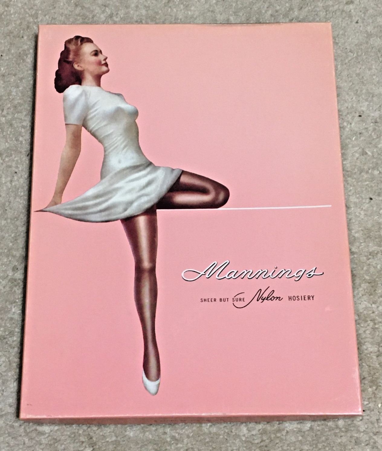 Vintage c1950s Mannings brand Sheer Nylon Hosiery Cardboard Empty Stocking Box