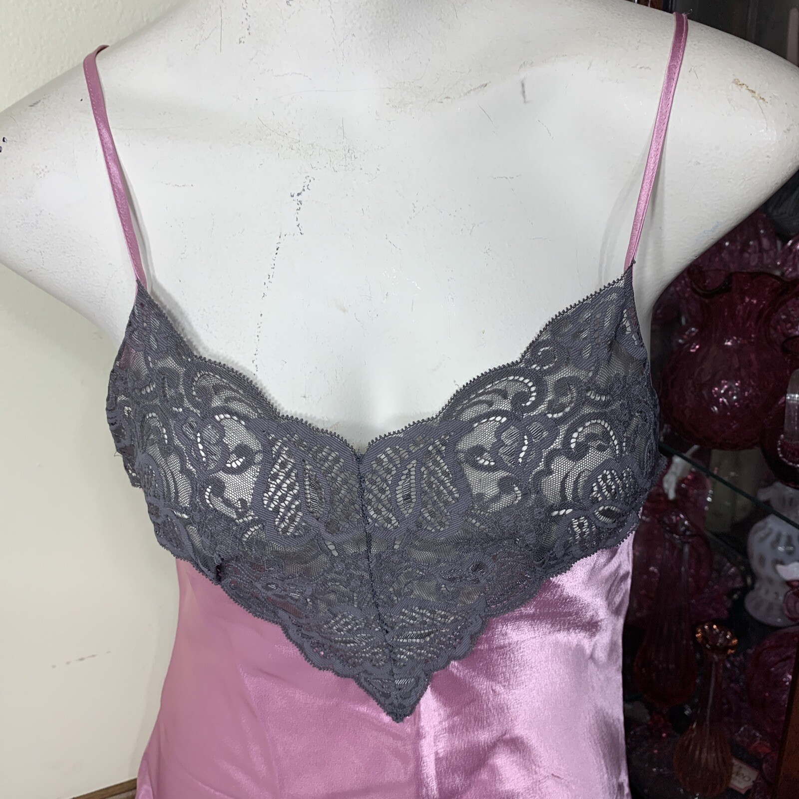 Vintage Chemise Mini Slip Dress Nightgown Slippery Liquid Satin Wet Val Mode S