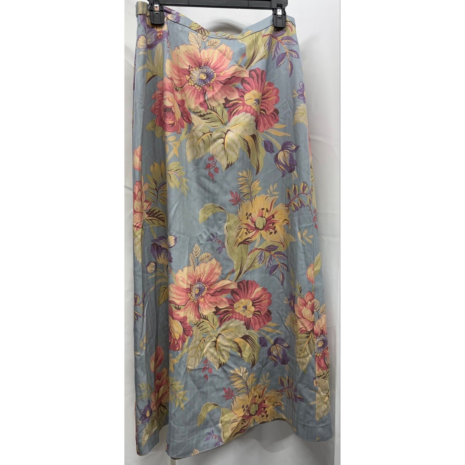 N59 David Brooks sz 10 100% Silk Romantic Blue Floral Skirt Bridgerton Inspired