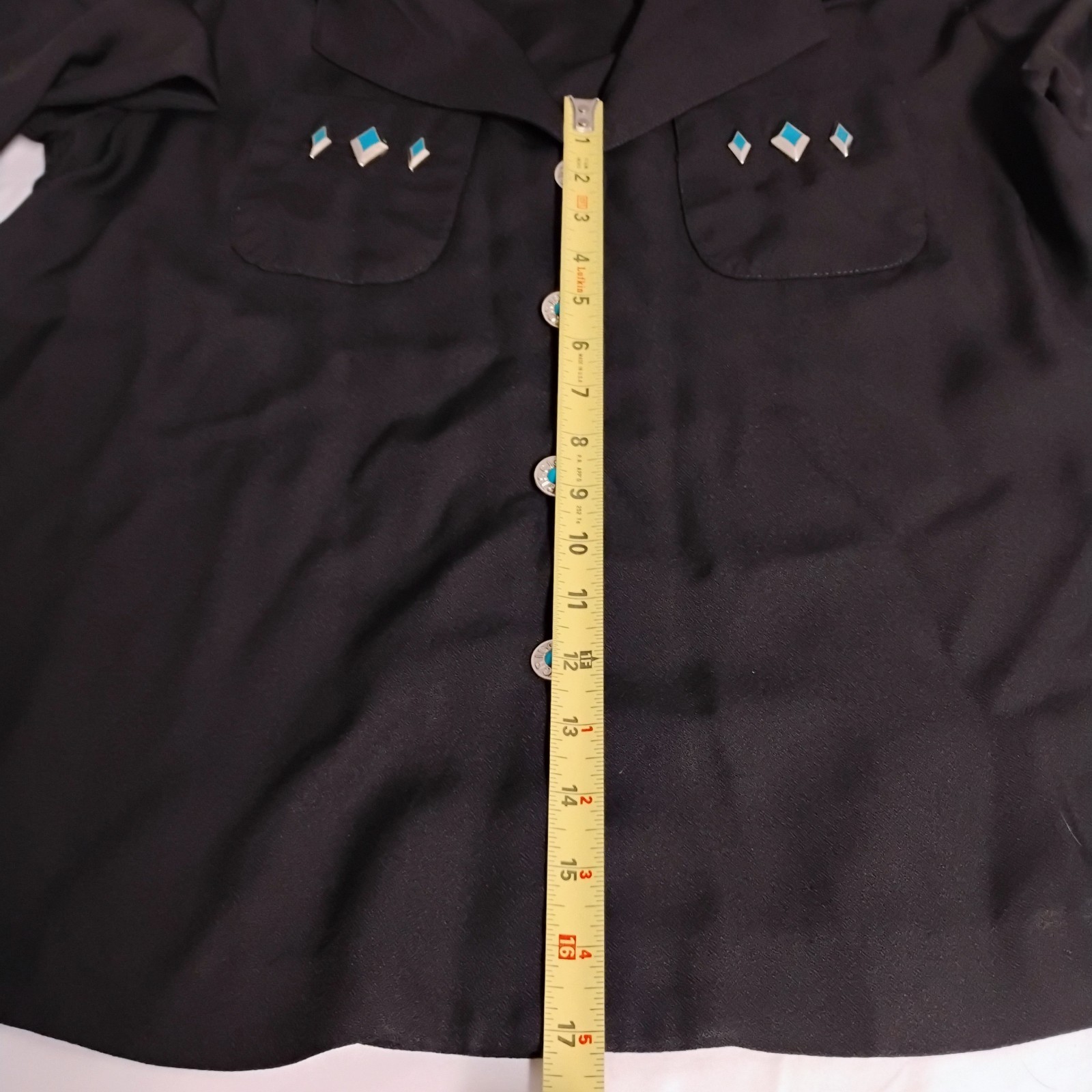 Vintage Criscione New York Cache Western Turquoise Studded Black Blouse Women S