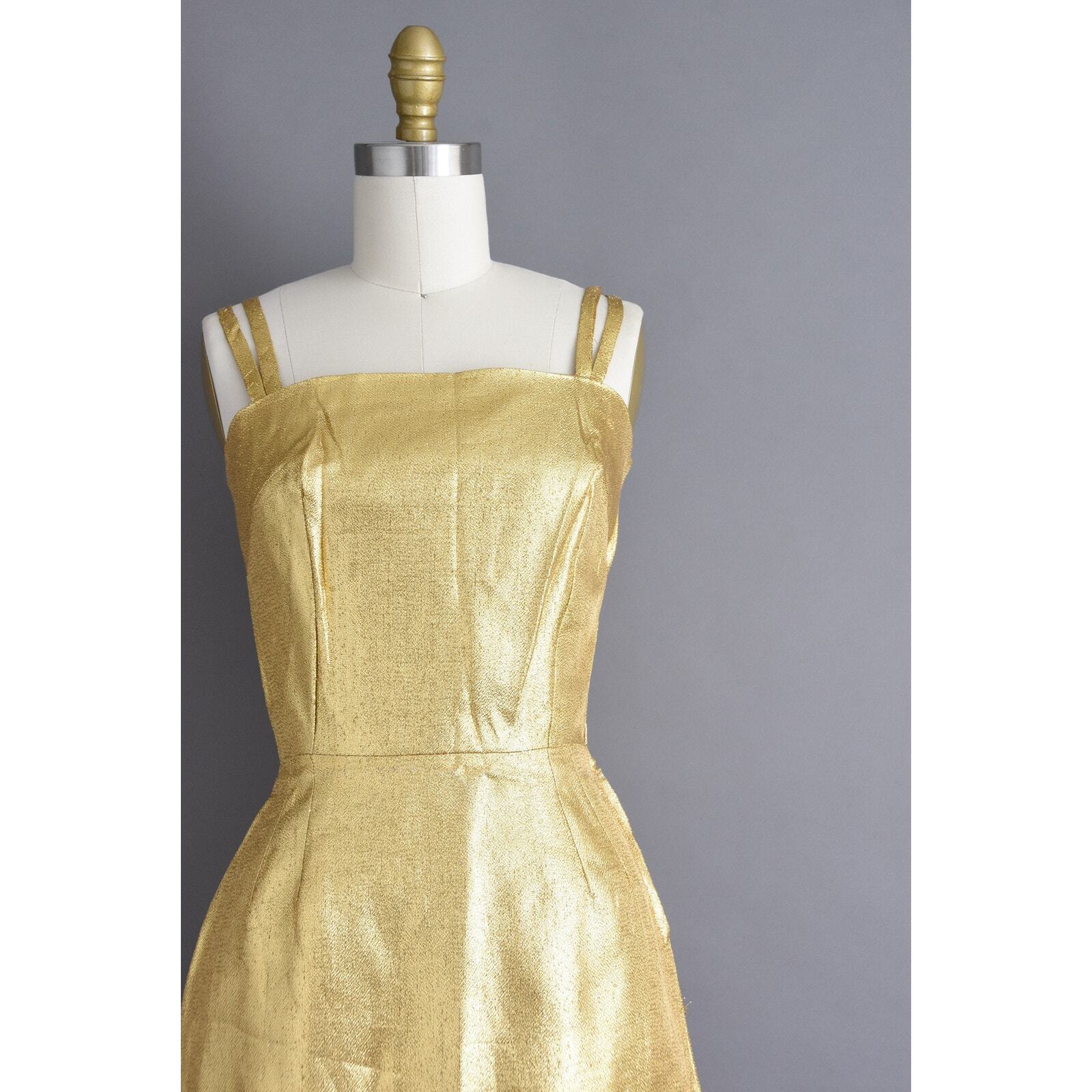 vintage 1950s 50s Gold Bombshell Wiggle Dress | XS Small