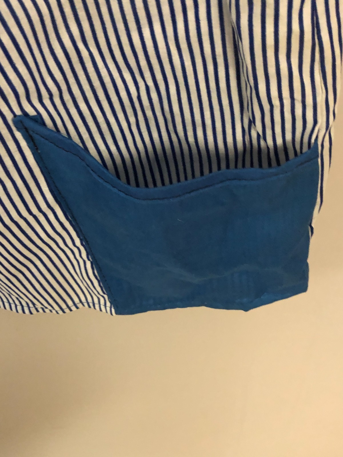 Vintage 1980s White & Blue M/L Striped Smock Top Snap Closure NOS Deep Pockets
