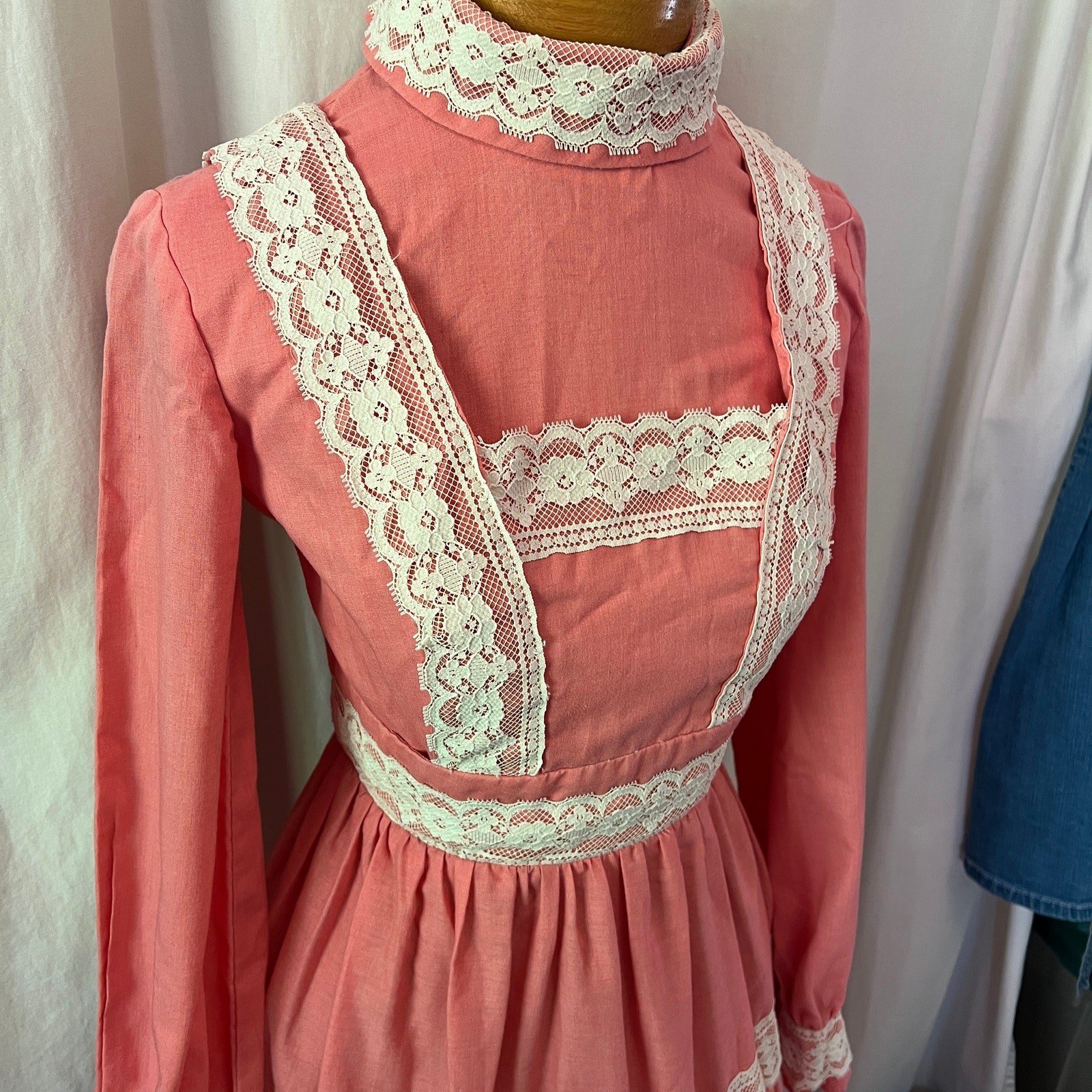 Vtg 70s prairie style maxi dress romantic western cottage core Victorian revival
