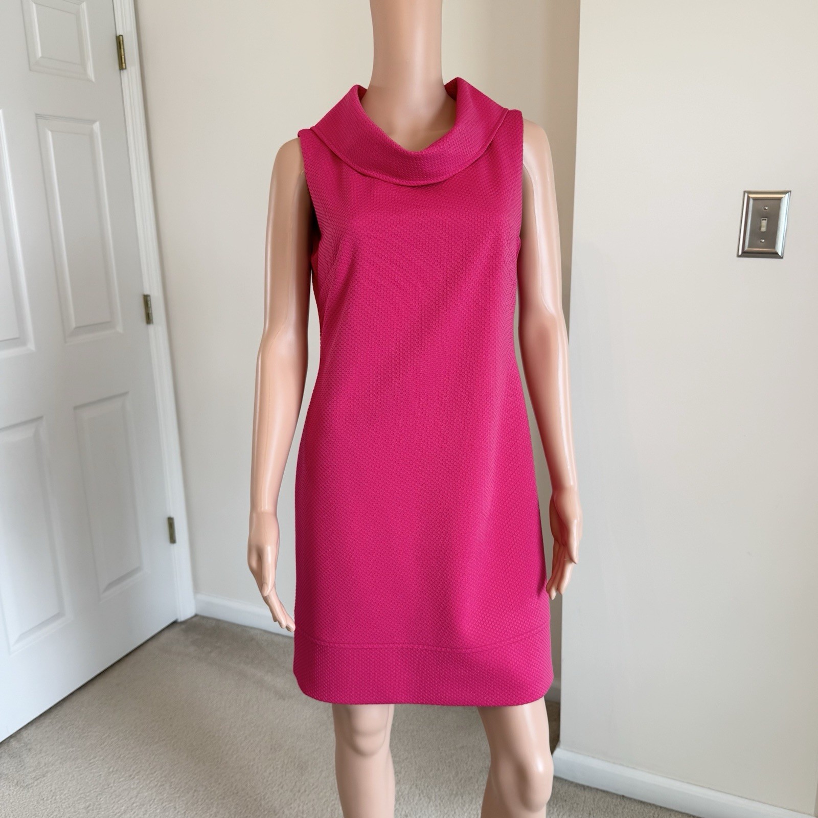 Vintage Pure Amici Cowl Neck Jackie O 60s Retro Hot Pink Barbie Dress Medium