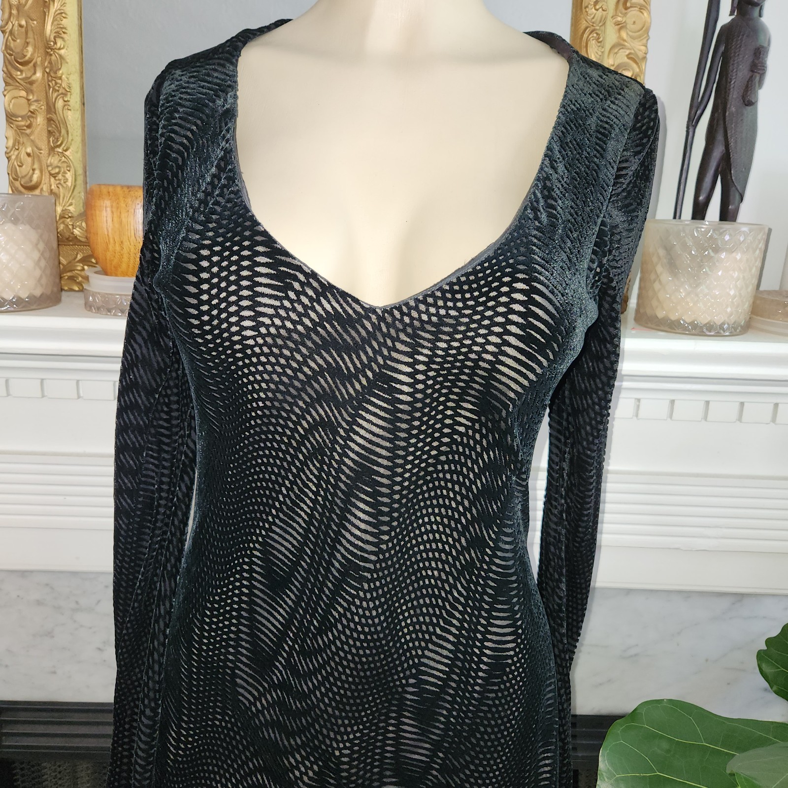 90s Helen David Devoré Velvet Burnout Black Maxi Dress Sz 8 Goth Dark Romantic