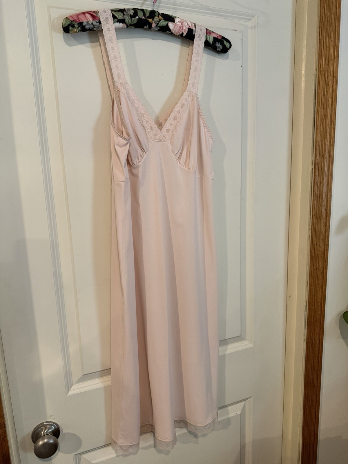 Vintage Shadowline Blush Colored Nylon Lace Slip Size 36 Tall