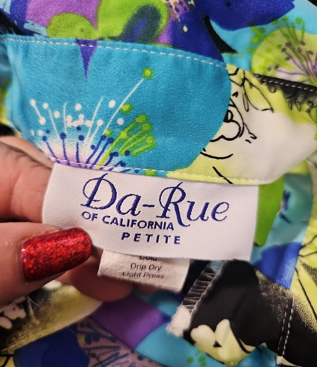 Vintage Da-Rue of California Blouse Petite Size 12 Elastic Waist 80s multi color