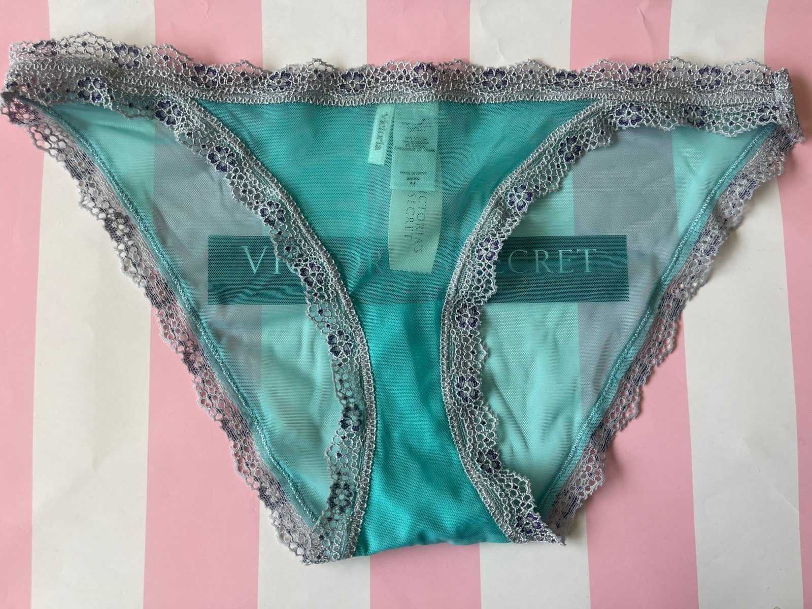 NWT VTG 2009 Victoria’s Secret Mesh Bikini, Aqua Blue Medium