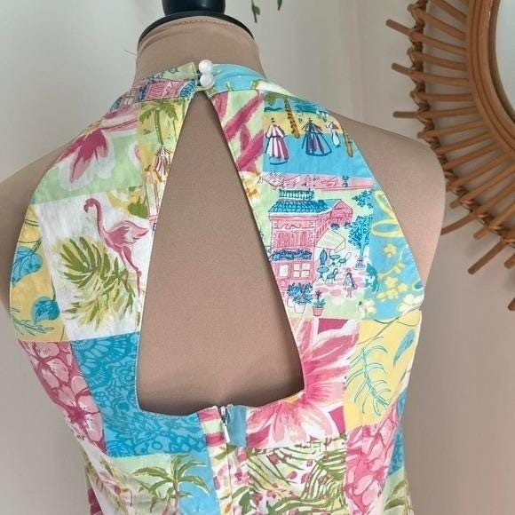 Vintage 90s Yves Cosette Depeche Mode Patchwork Tropical Dress
