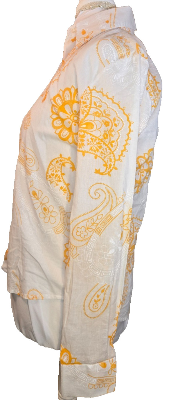 Vintage STYLE 70s Polo Ralph Lauren. Women’s Blouse Yellow Paisley, Long Sleeve