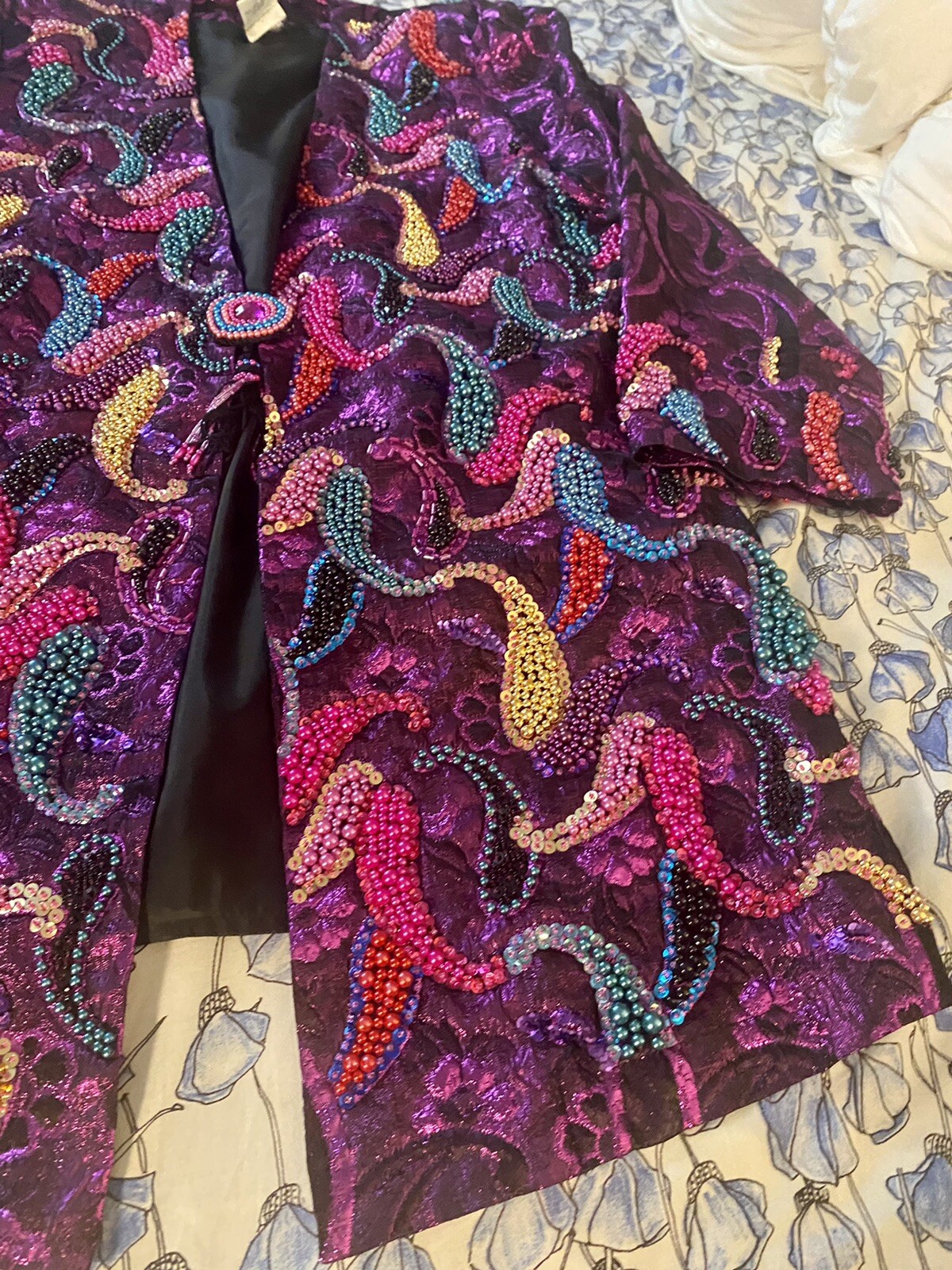 Diane Freis Vintage Beaded Tassel Purple Jacket & Skirt Sequin One Off 1980s