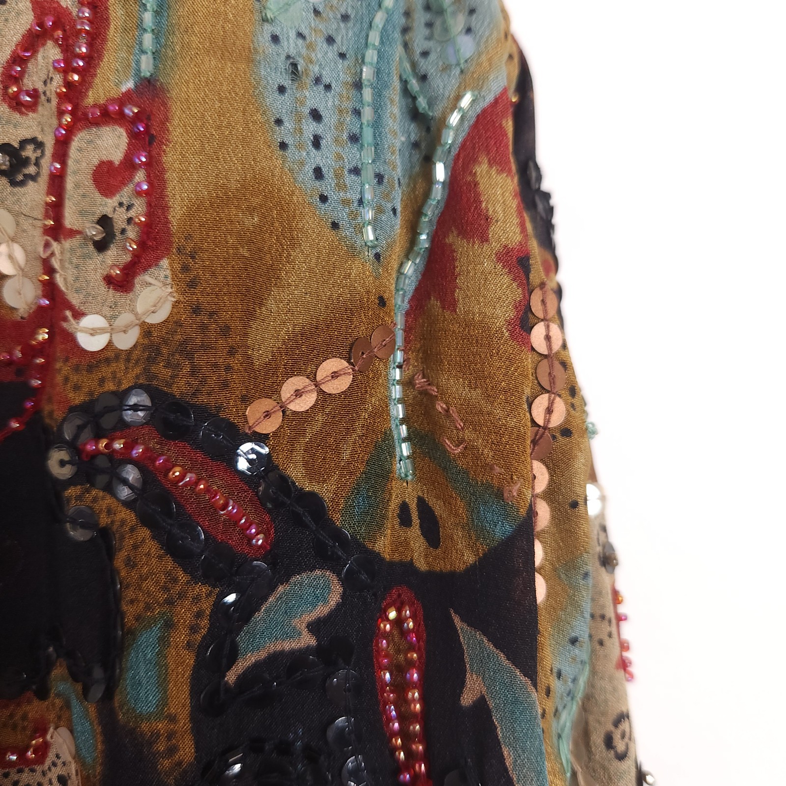 Vintage Judith Ann Creations Sequin Beaded Silk Jacket Floral Leaf Design