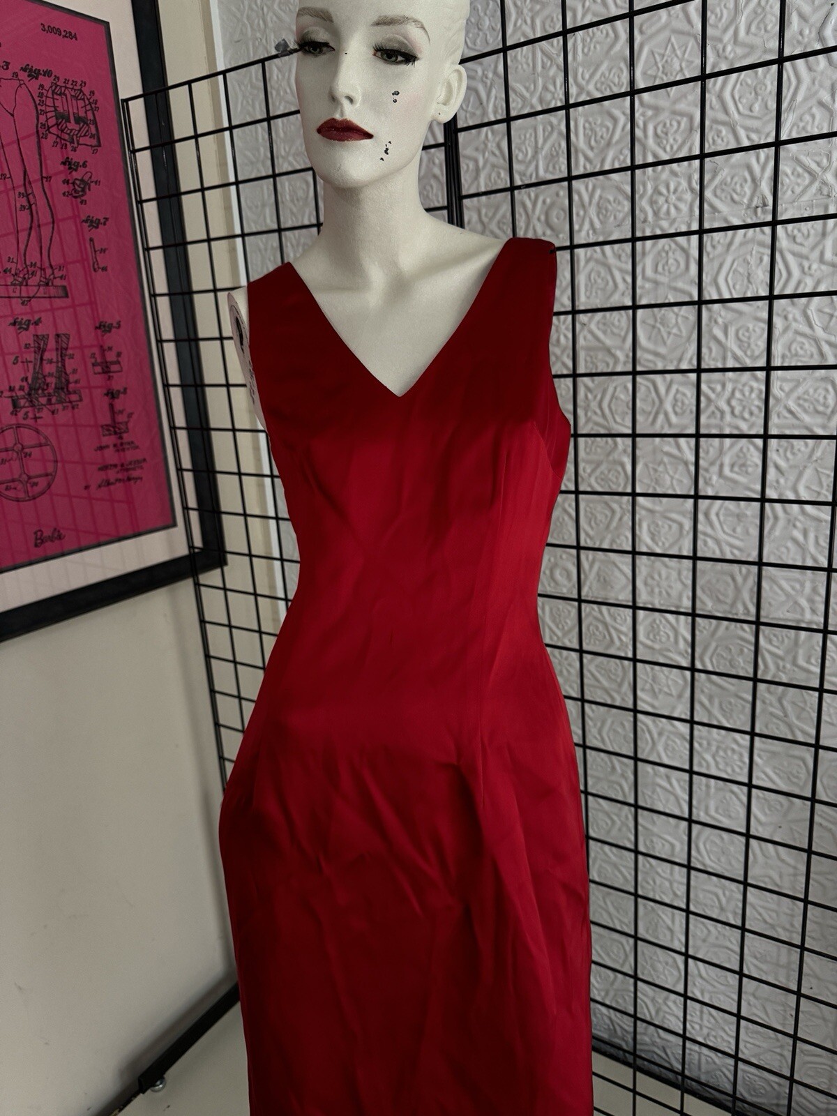 Vintage Nicole Miller 1990s-Red-Sleeveless-Evening Dress-minimalist-90s-Designer