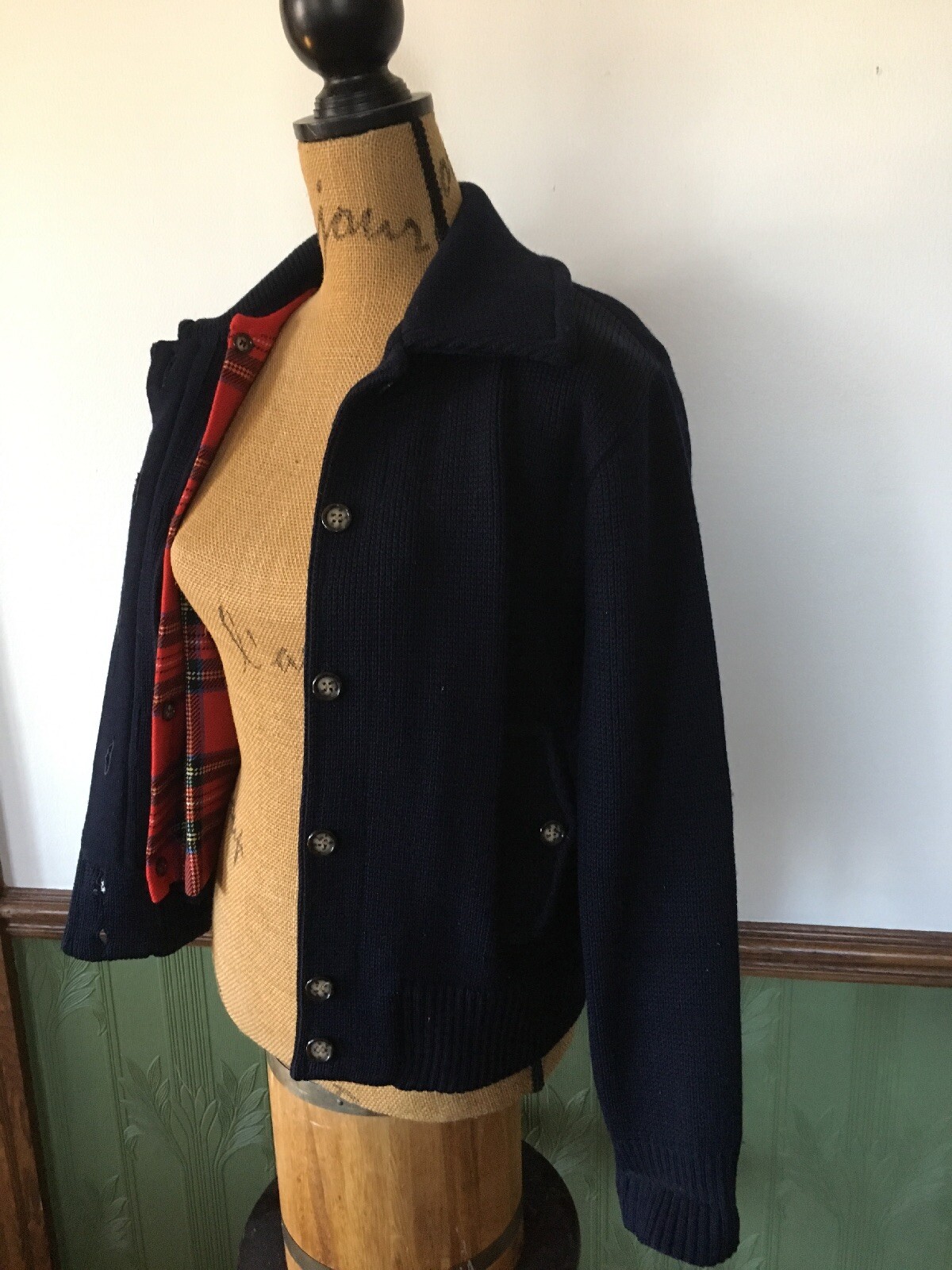 Vtg. Blue Marshall Field’s Country Shop Wool Sweater Jacket Removable Lining M