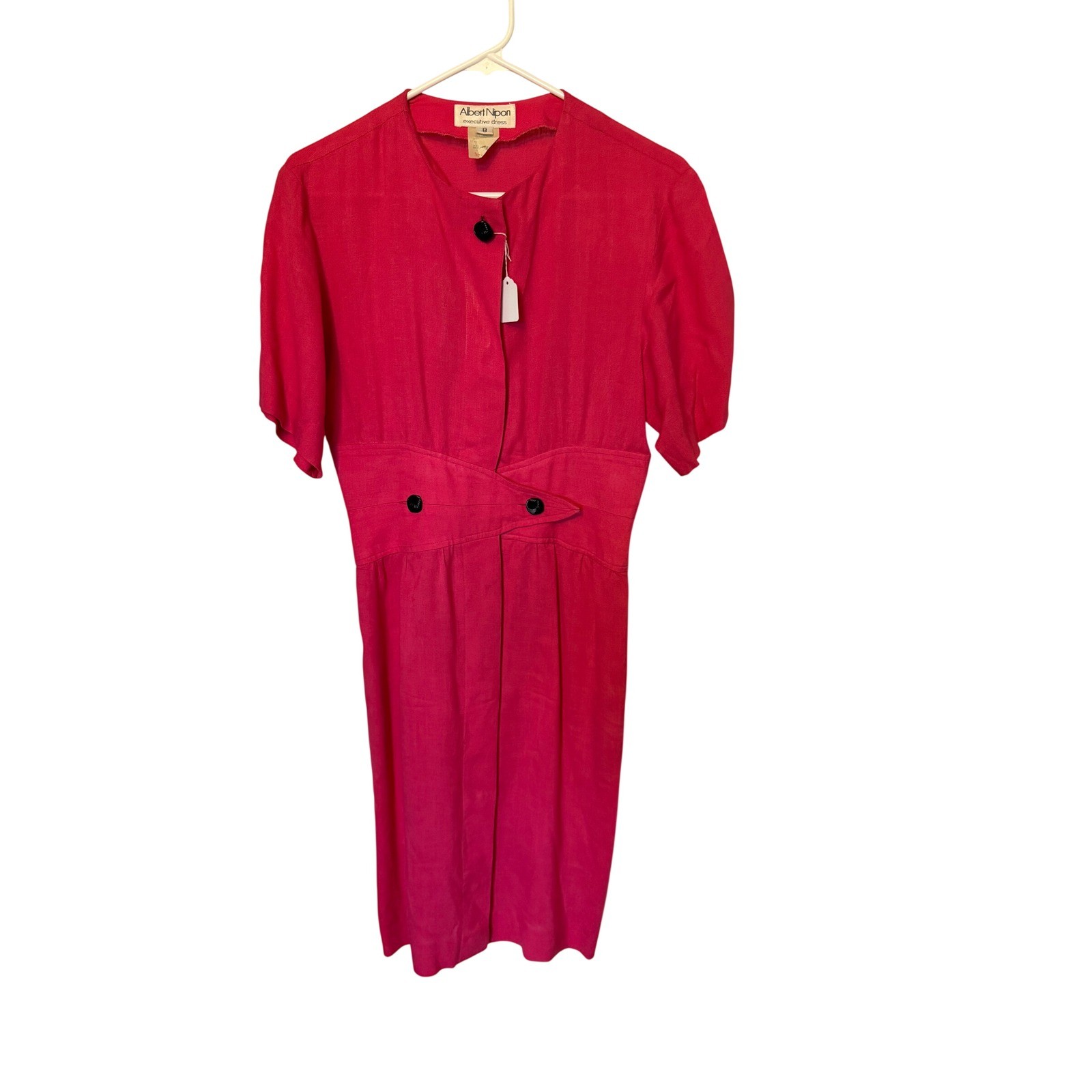 Albert Nipon Executive Dress Pink Linen Blend Short Sleeve Vintage Size 8