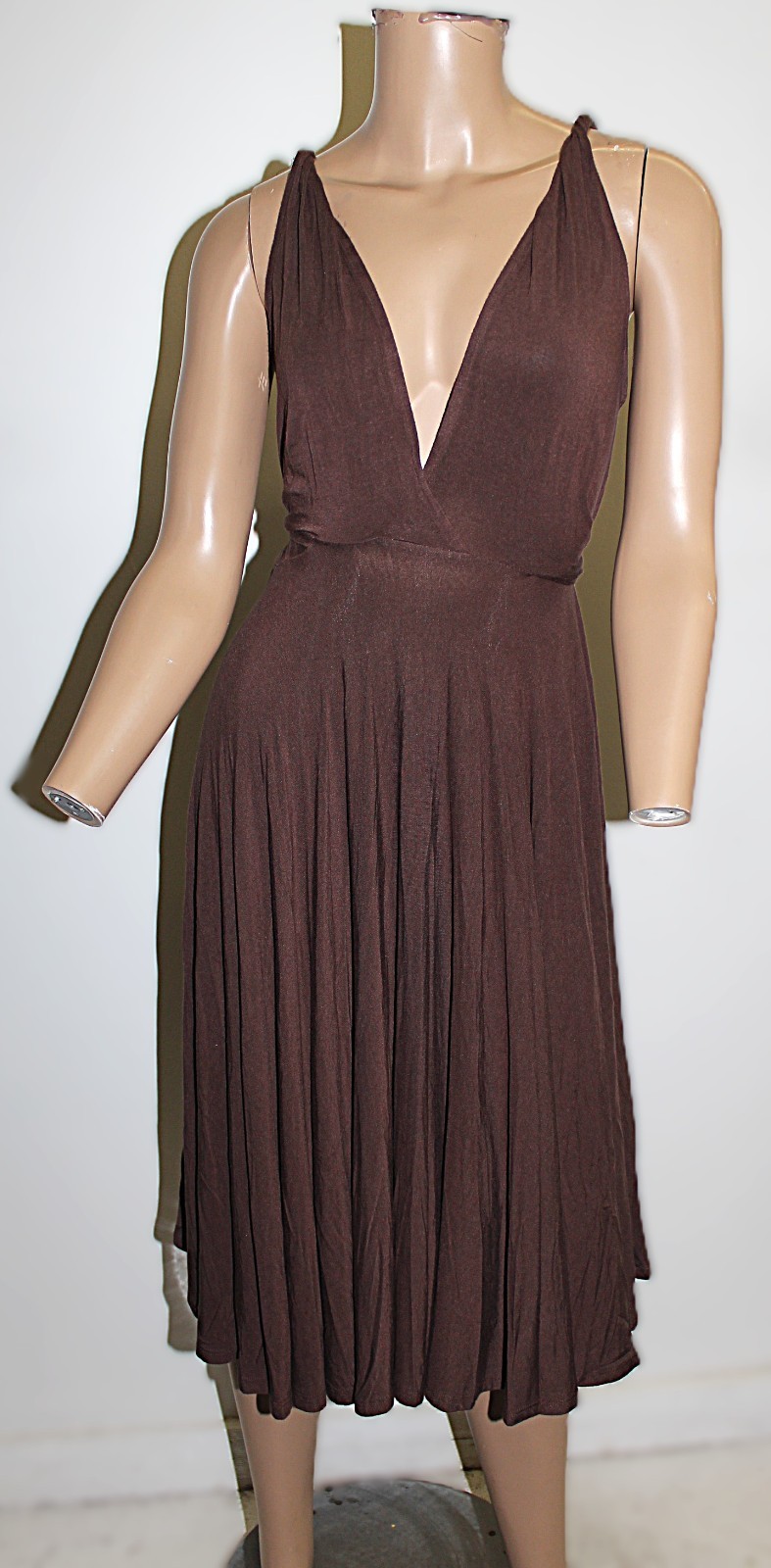 Boston Proper Brown Loucia Jersey Halter Maxi Dress Deep V-Neck Vintage Size M