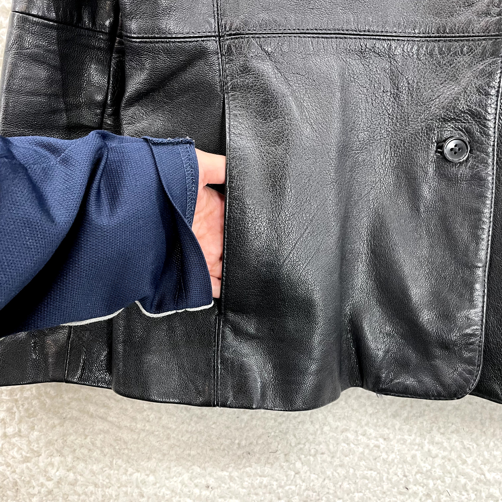 90s Y2K Vintage Black Leather Jacket Large XL 14 Womens Patent Lined Button Up